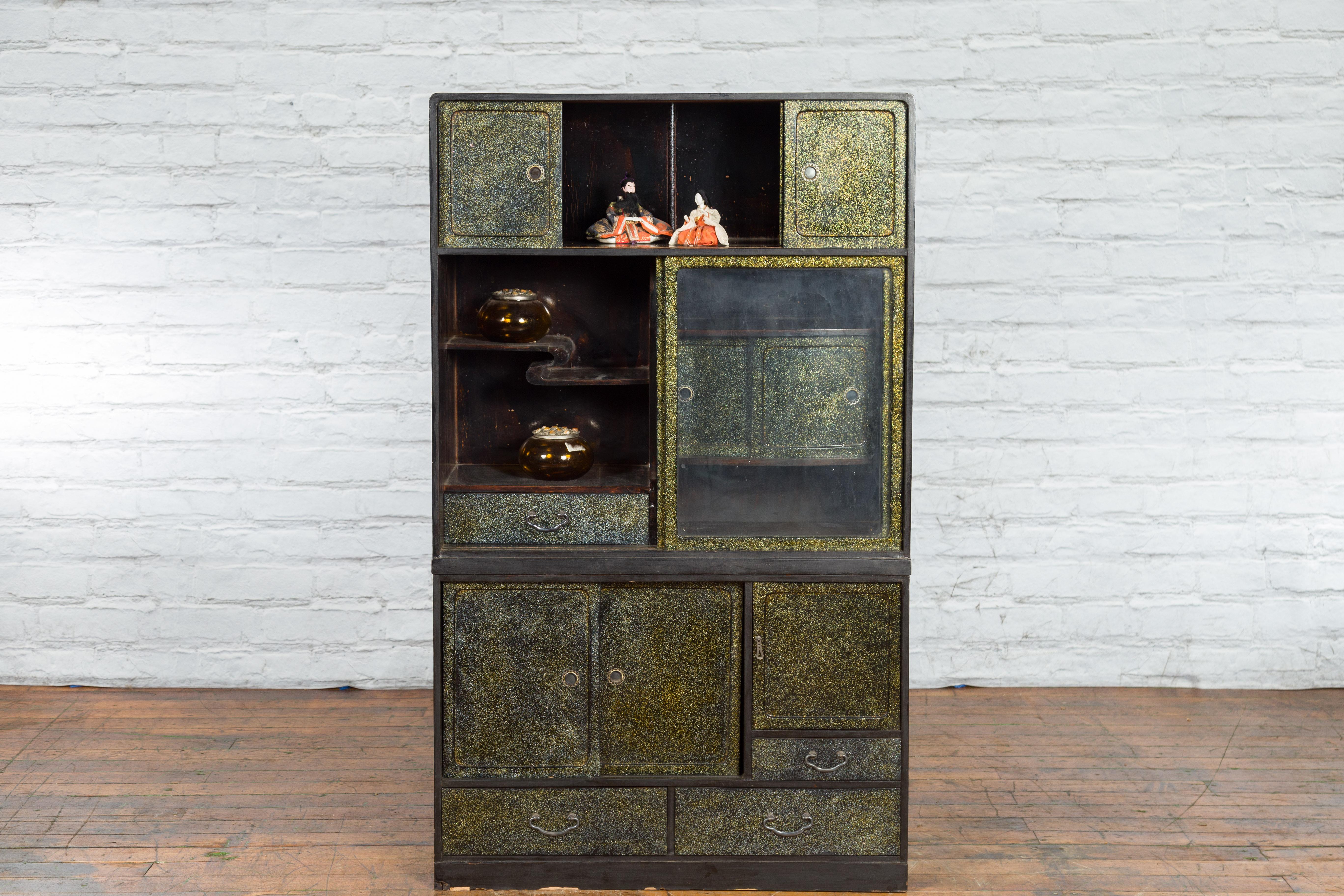 Japanese Early 20th Century Black and Gold Speckled Compound Cabinet For Sale 5
