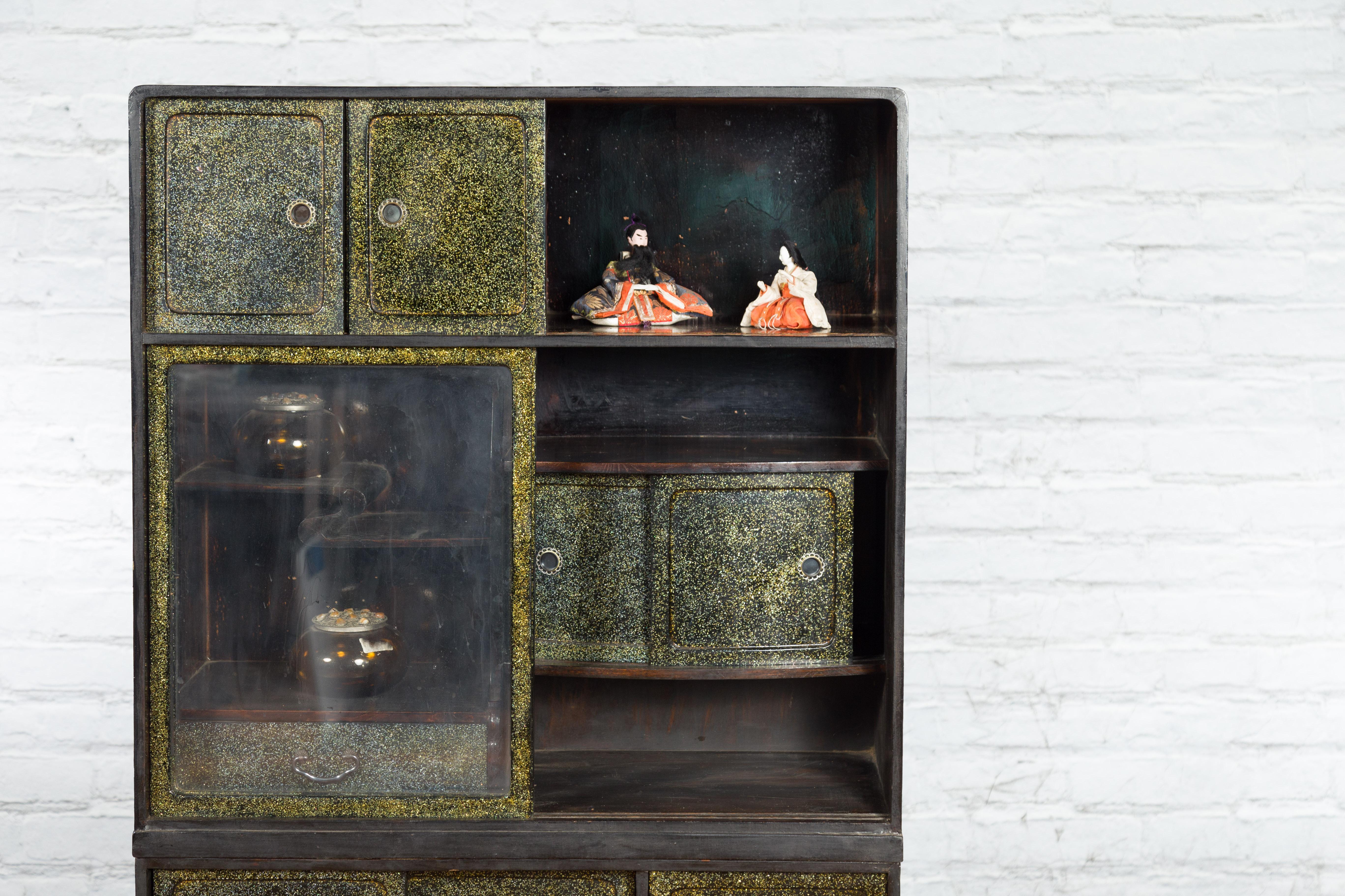 Japanese Early 20th Century Black and Gold Speckled Compound Cabinet For Sale 6