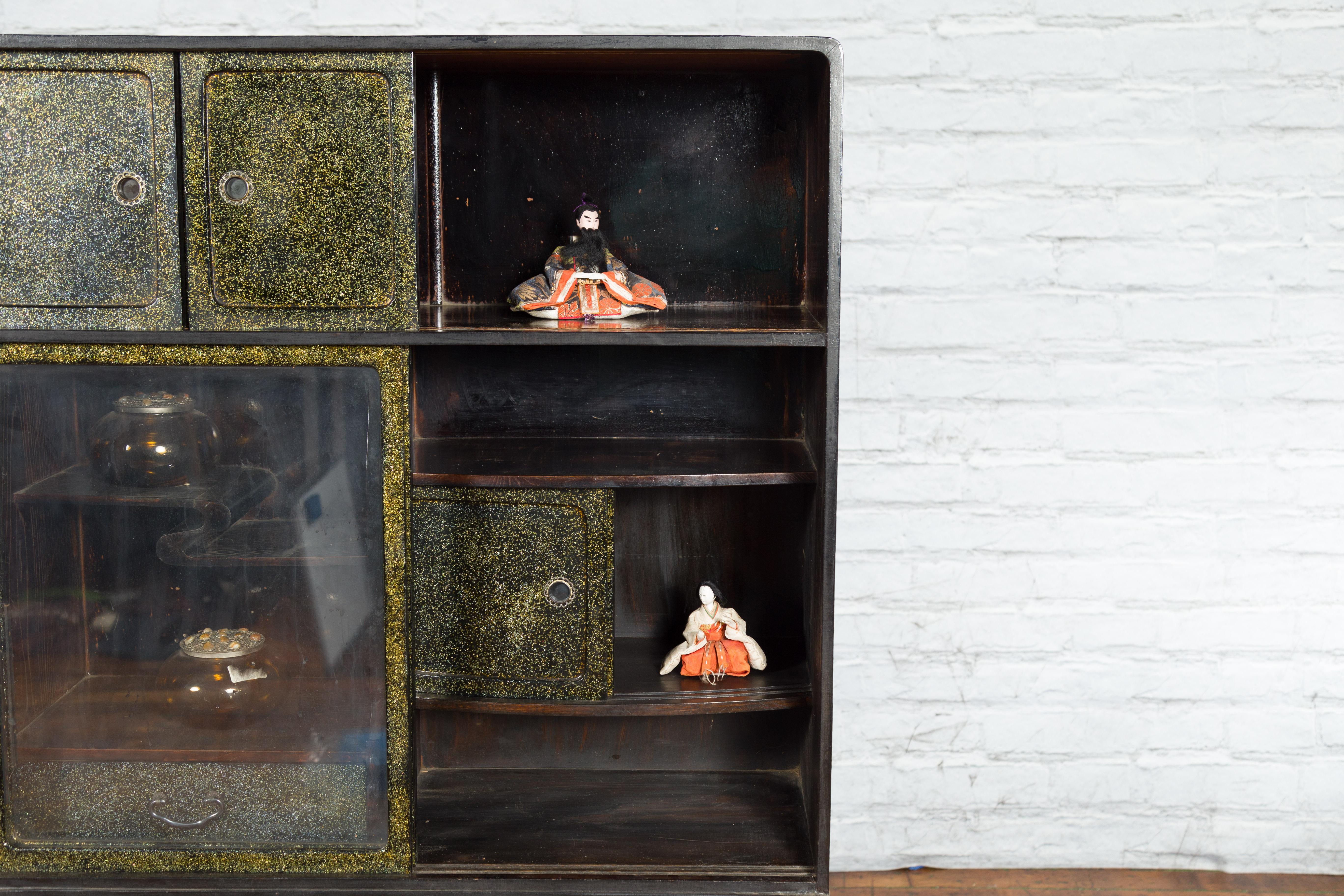Japanese Early 20th Century Black and Gold Speckled Compound Cabinet For Sale 7