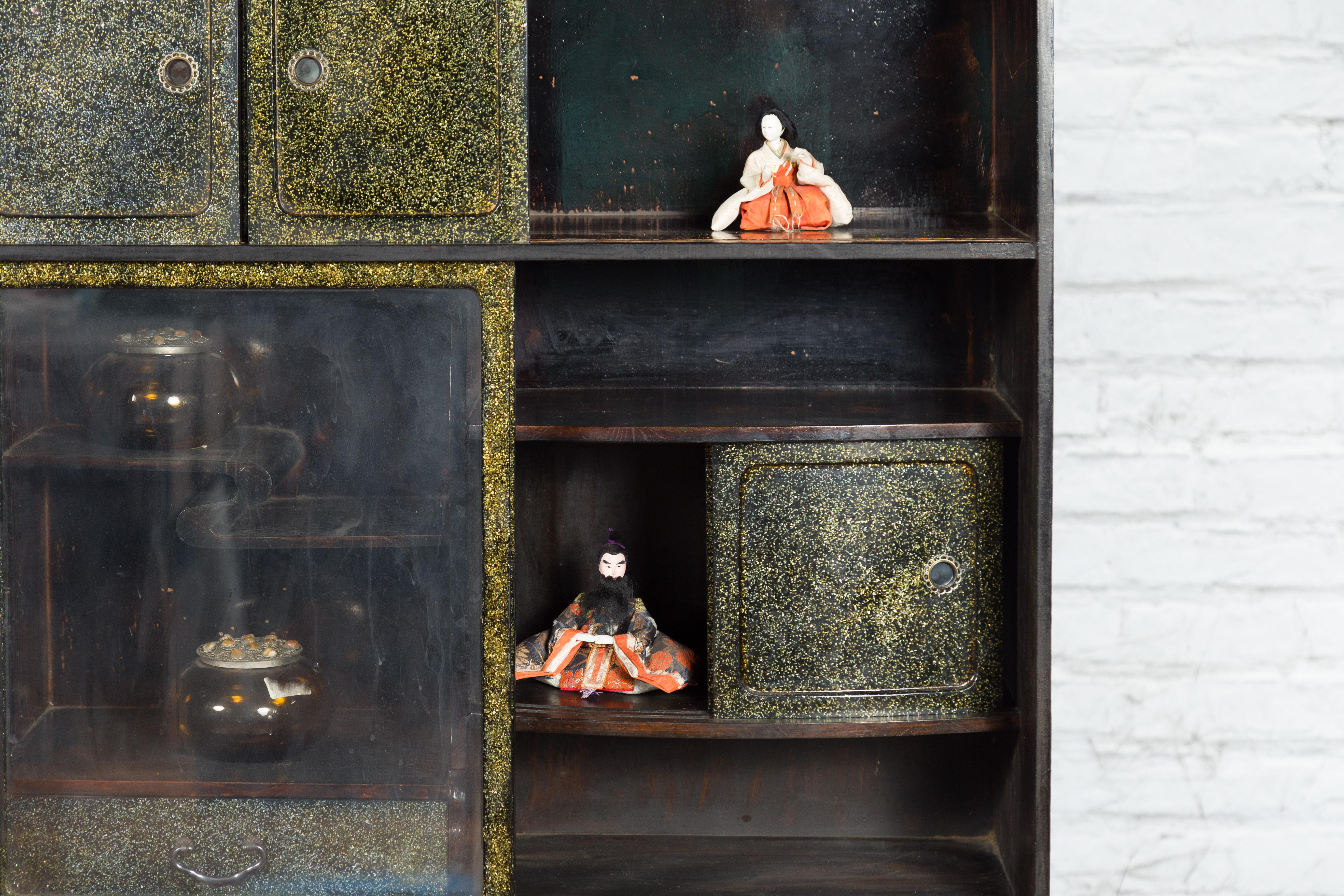 Japanese Early 20th Century Black and Gold Speckled Compound Cabinet For Sale 8