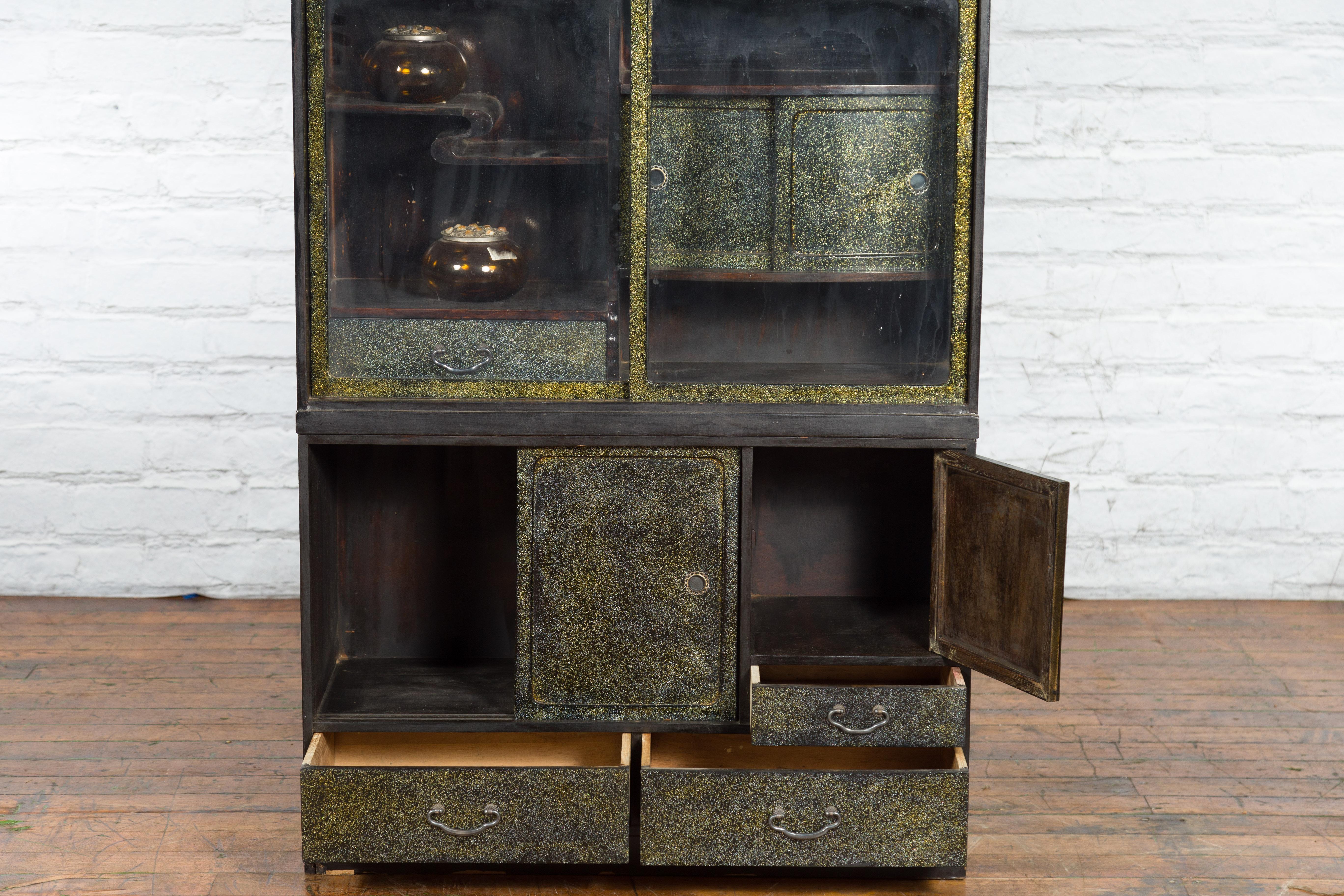 Japanese Early 20th Century Black and Gold Speckled Compound Cabinet For Sale 9