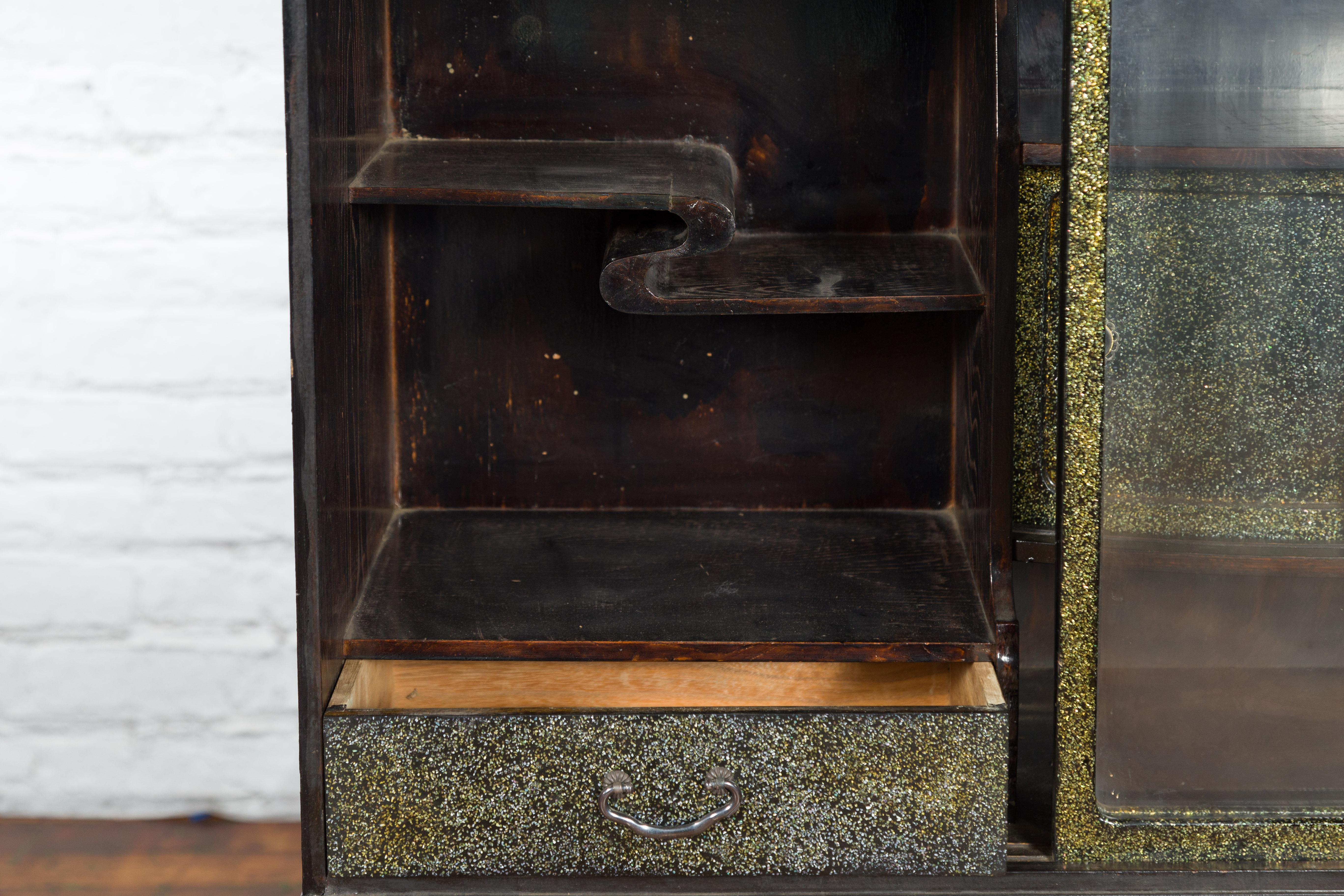 Japanese Early 20th Century Black and Gold Speckled Compound Cabinet For Sale 10