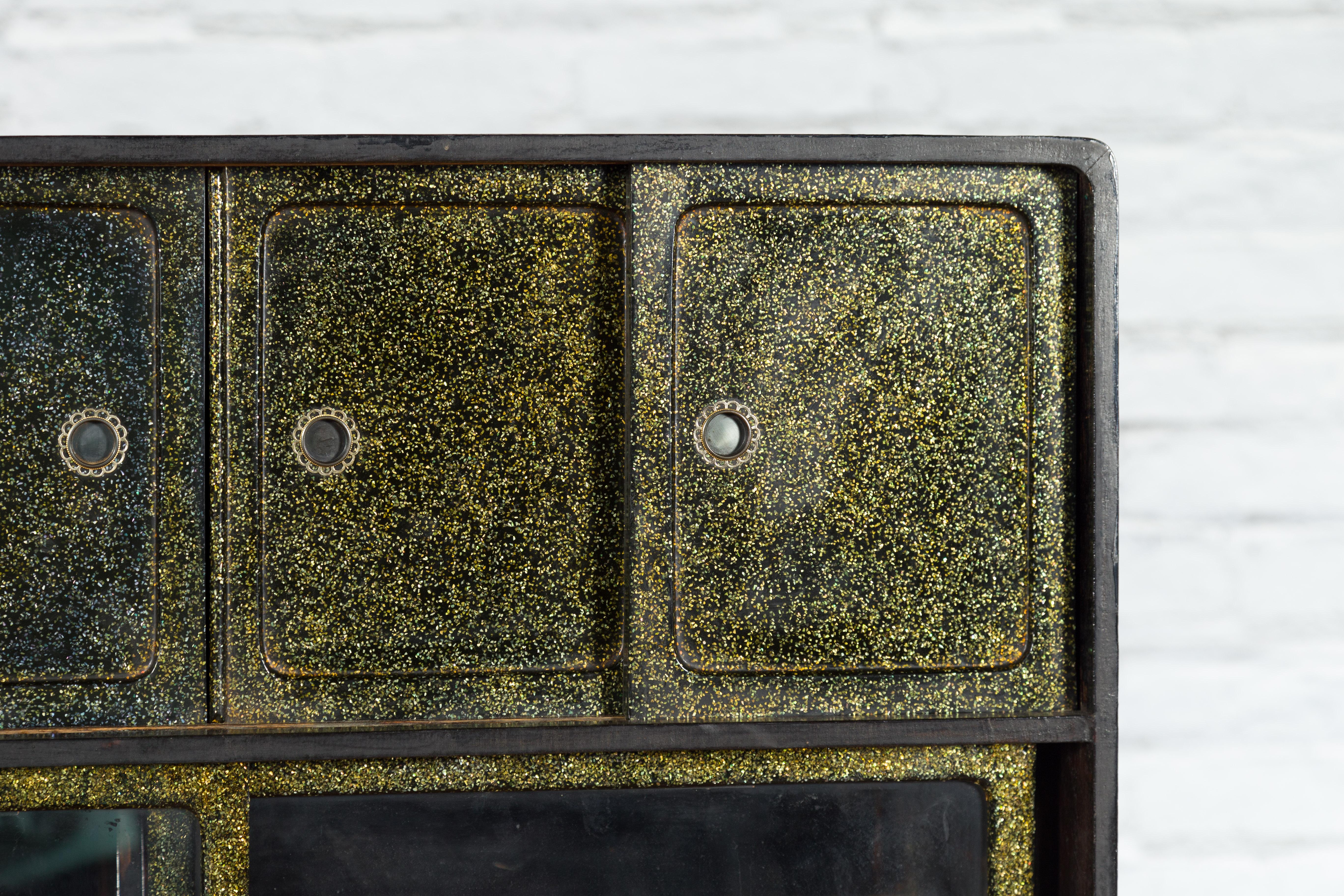 Japanese Early 20th Century Black and Gold Speckled Compound Cabinet In Good Condition For Sale In Yonkers, NY