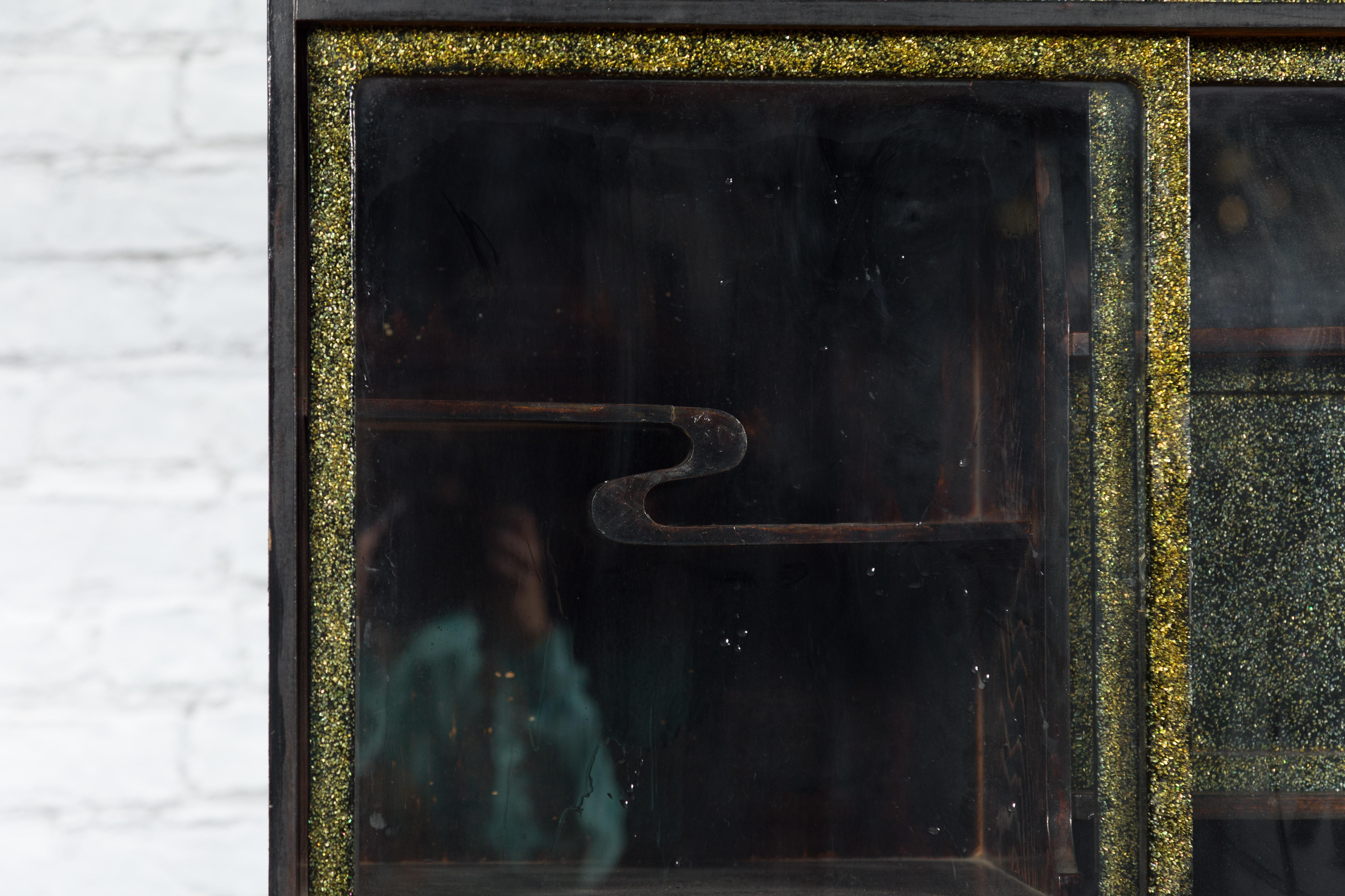 Japanese Early 20th Century Black and Gold Speckled Compound Cabinet For Sale 1