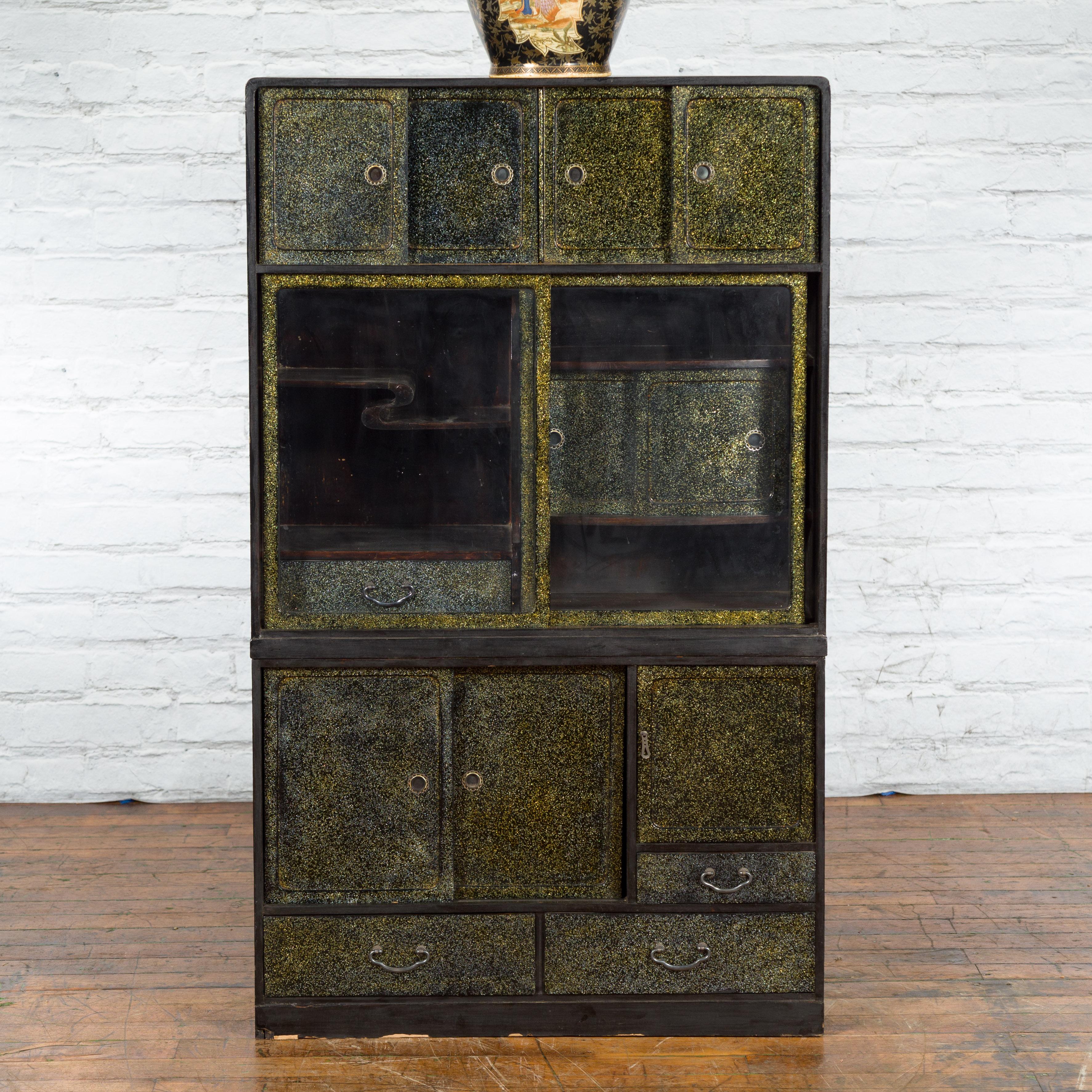 Japanese Early 20th Century Black and Gold Speckled Compound Cabinet For Sale 2