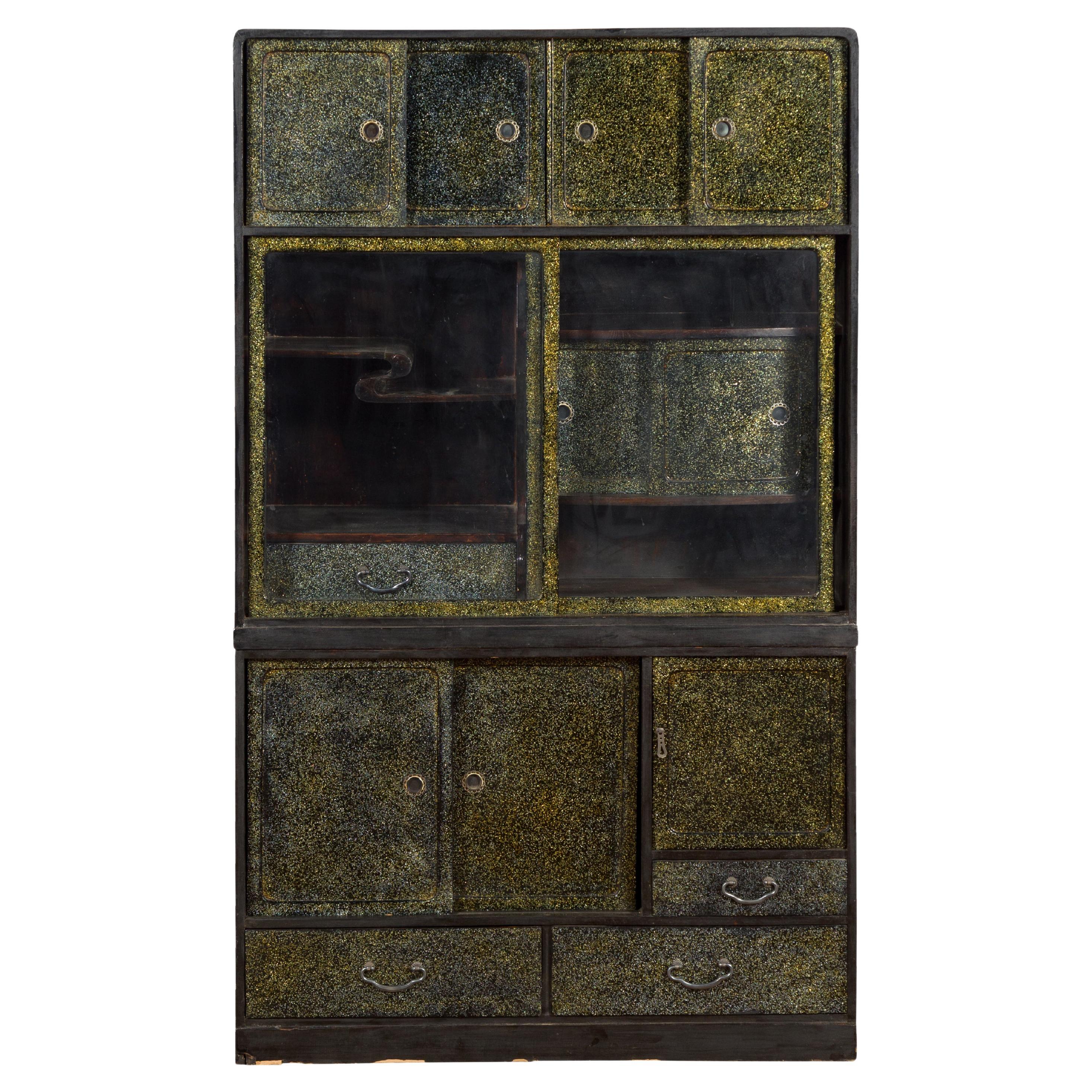 Japanese Early 20th Century Black and Gold Speckled Compound Cabinet For Sale