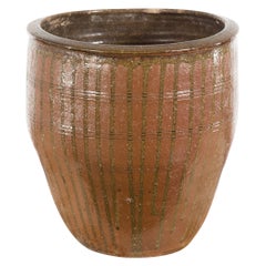 Pot en porcelaine japonaise Tamba Tachikui marron du début du 20e siècle avec trempage