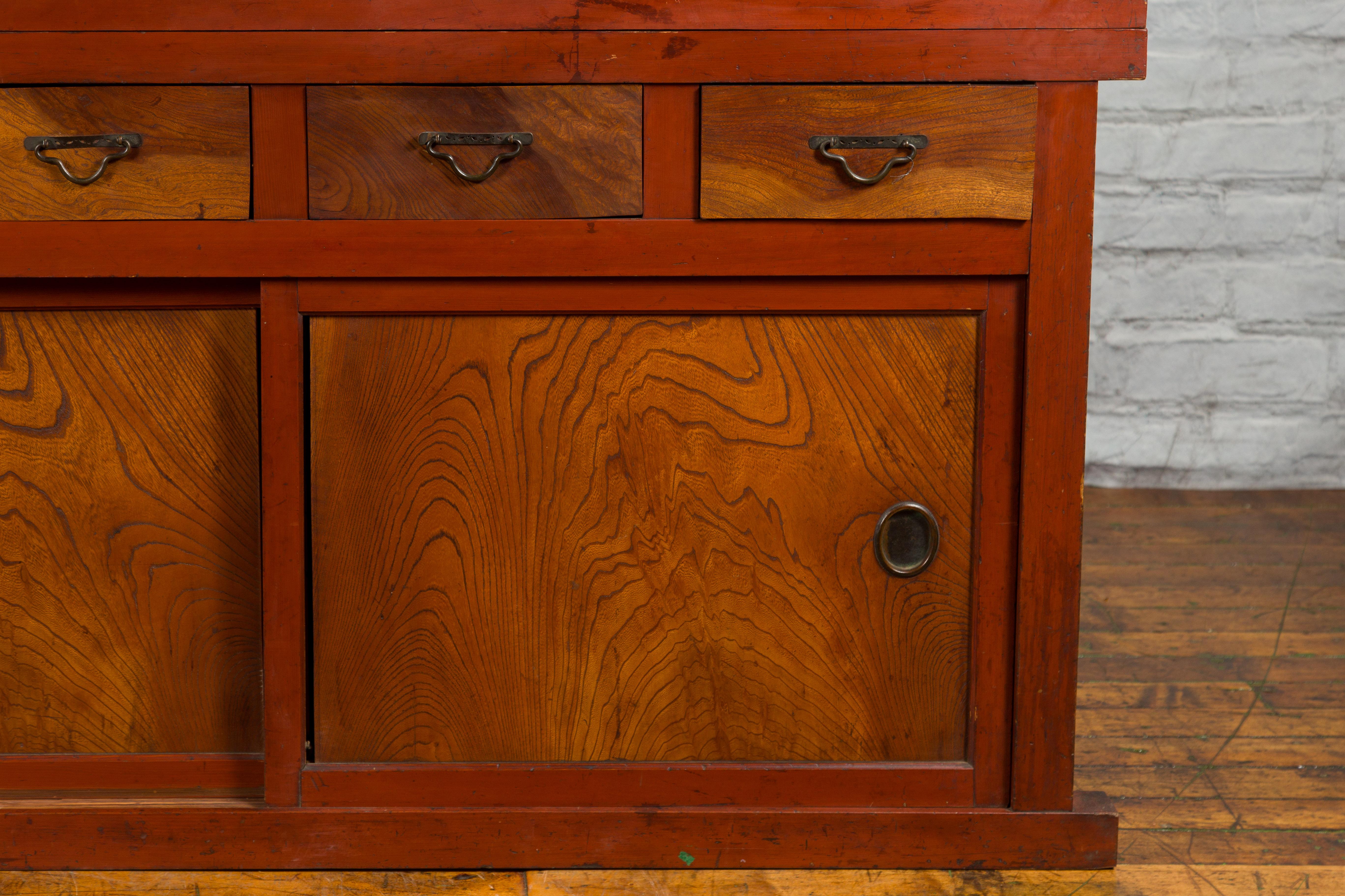 Japanese Early 20th Century Kitchen Compound Cabinet with Sliding Doors For Sale 7