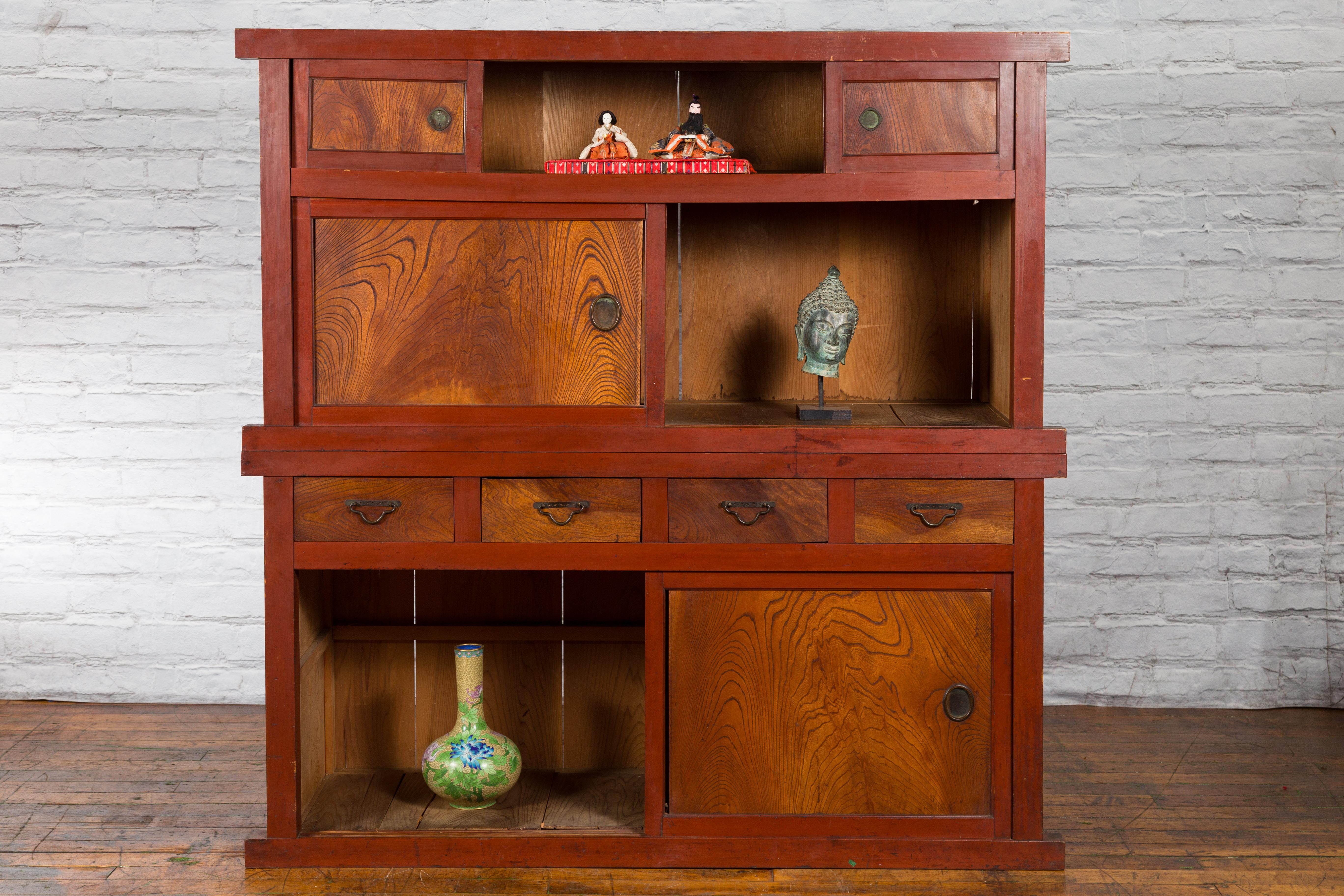 Japanese Early 20th Century Kitchen Compound Cabinet with Sliding Doors In Good Condition For Sale In Yonkers, NY