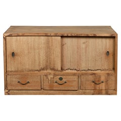 Japanese Early 20th Century Low Storage Cabinet with Sliding Doors and Drawers