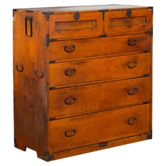 Japanese Early 20th Century Six-Drawer Tansu Chest with Iron Hardware