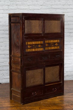 Japanese Early 20th Century Tansu Cabinet with Sliding Doors and Drawers