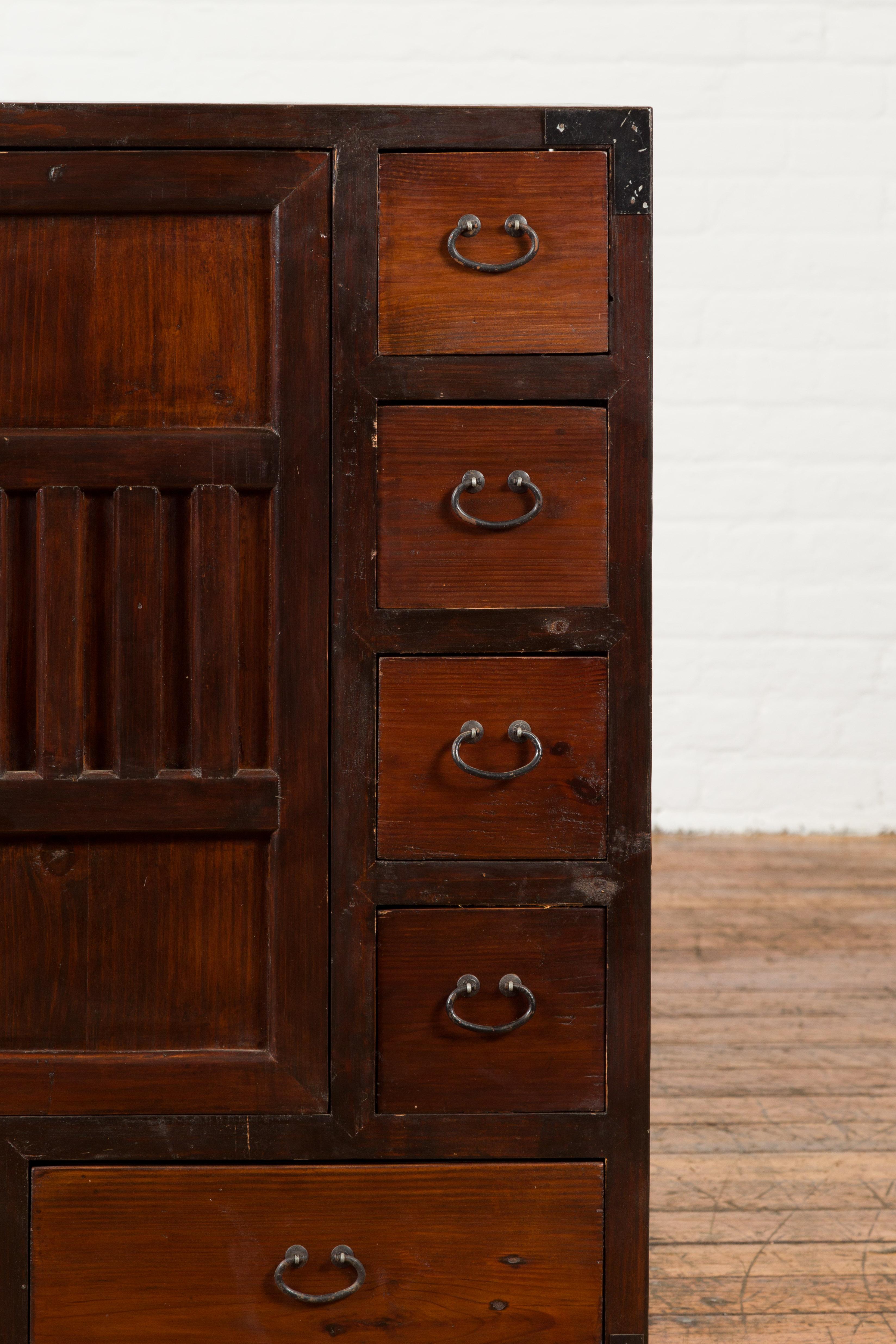 Japanese Early 20th Century Two-Way Floating Side Cabinet with Doors and Drawers 3