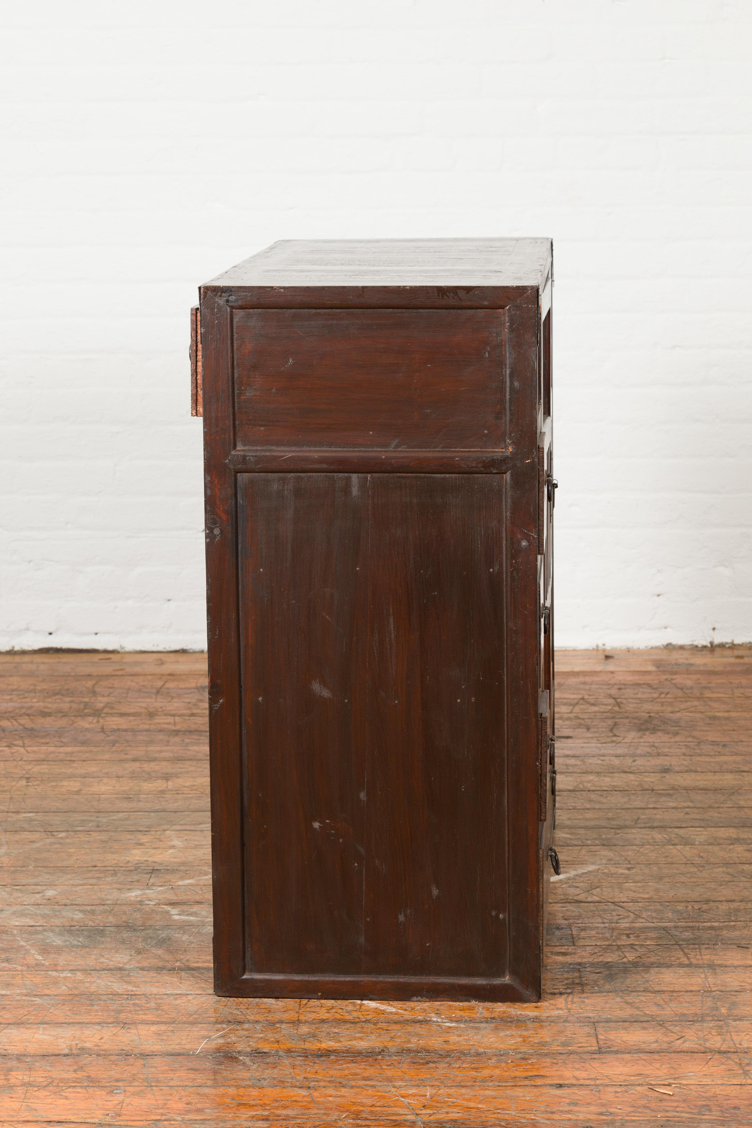 Japanese Early 20th Century Two-Way Floating Side Cabinet with Doors and Drawers 6