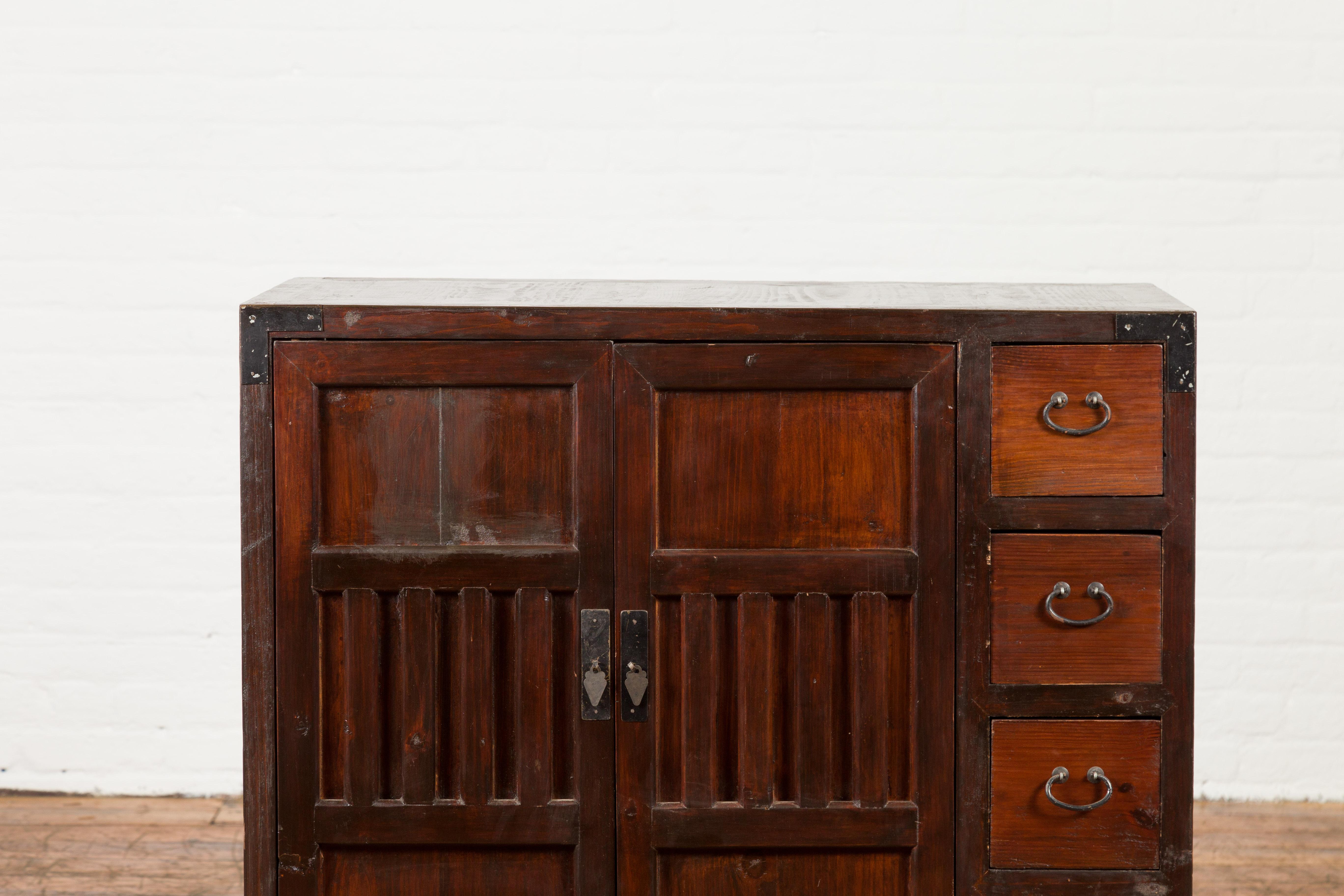 Wood Japanese Early 20th Century Two-Way Floating Side Cabinet with Doors and Drawers