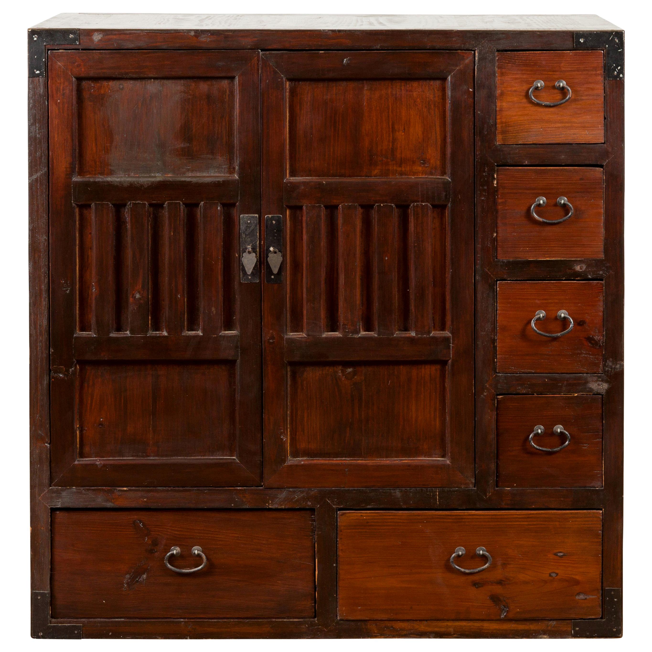 Japanese Early 20th Century Two-Way Floating Side Cabinet with Doors and Drawers