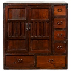 Japanese Early 20th Century Two-Way Floating Side Cabinet with Doors and Drawers