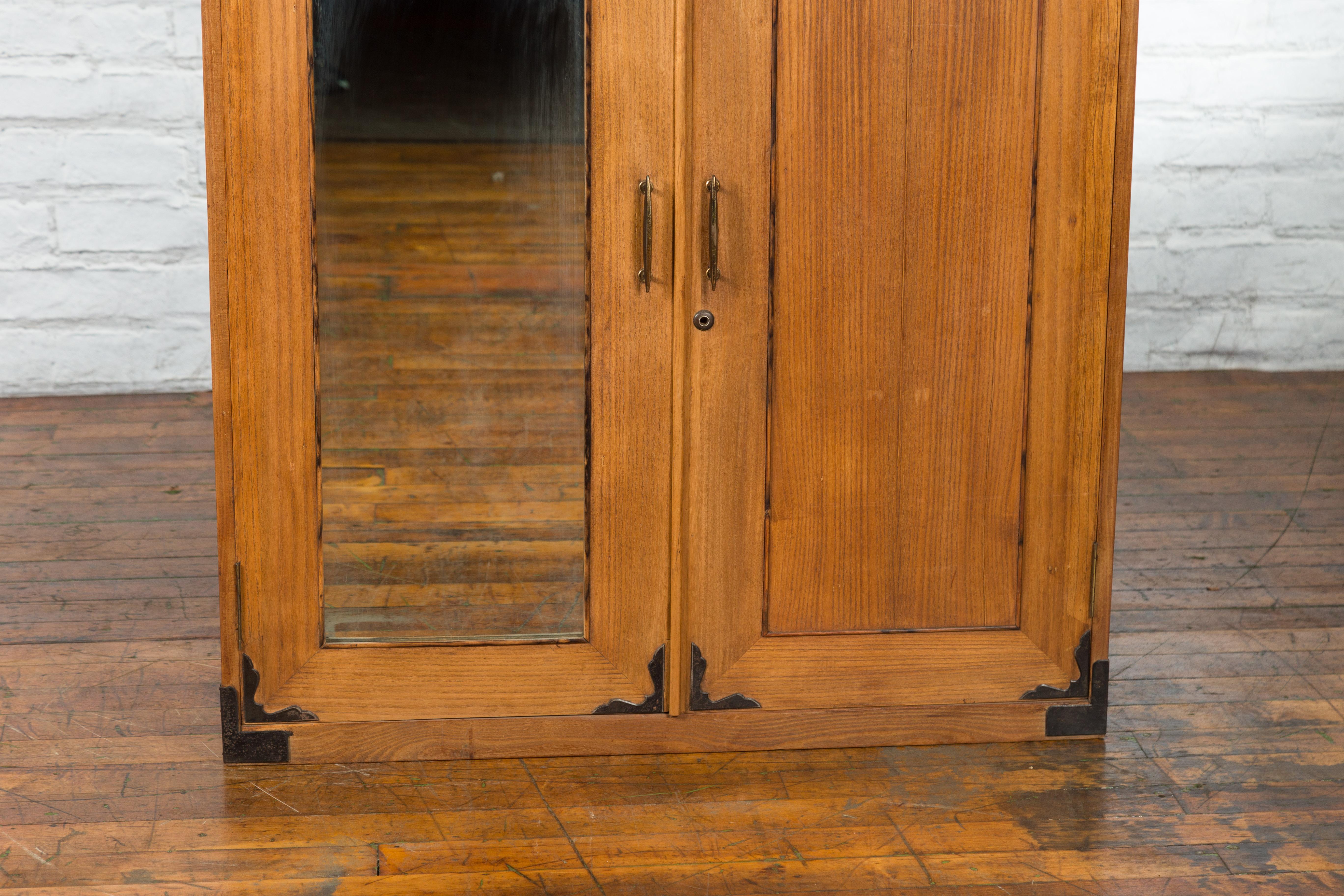 Japanese Early 20th Century Wooden Tansu Clothing Cabinet with Mirrored Door For Sale 6