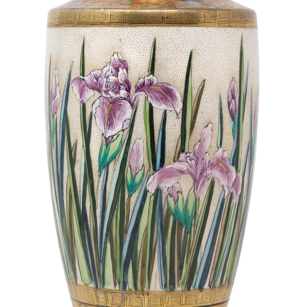 Japanese Earthenware Meiji Period Satsuma Iris Vase by Ryuzan For Sale 6