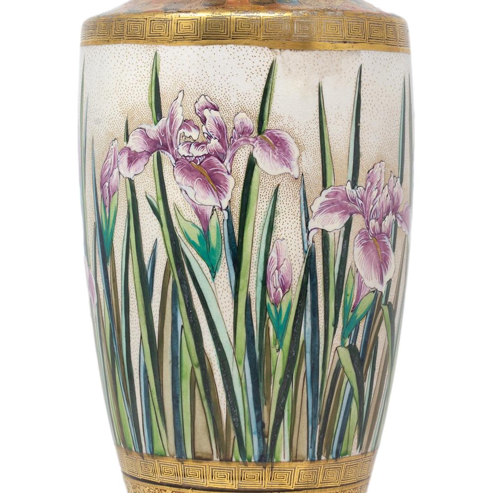 Japanese Earthenware Meiji Period Satsuma Iris Vase by Ryuzan For Sale 7