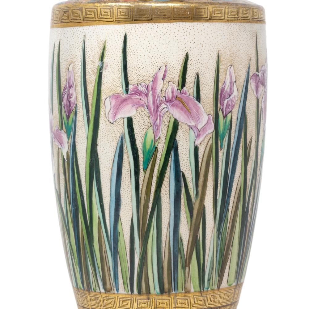 Japanese Earthenware Meiji Period Satsuma Iris Vase by Ryuzan For Sale 8