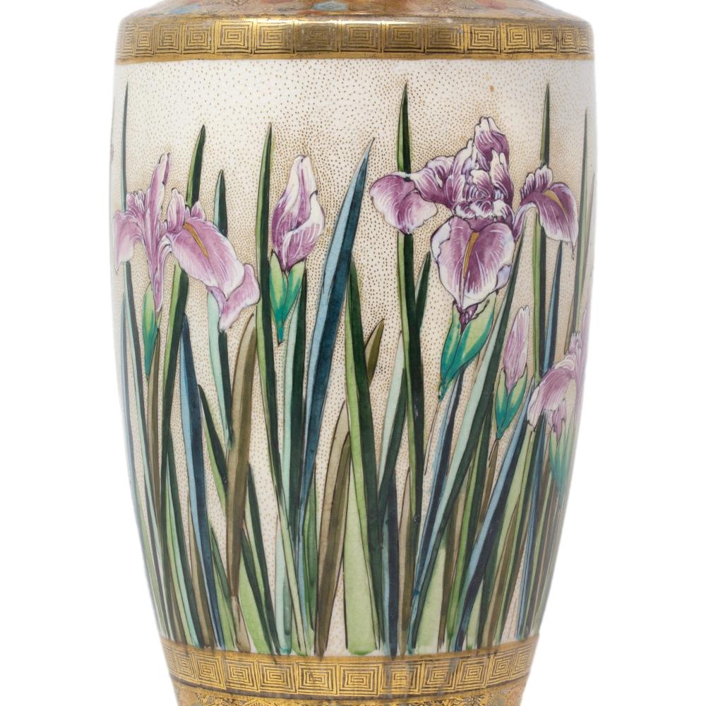 Japanese Earthenware Meiji Period Satsuma Iris Vase by Ryuzan For Sale 9