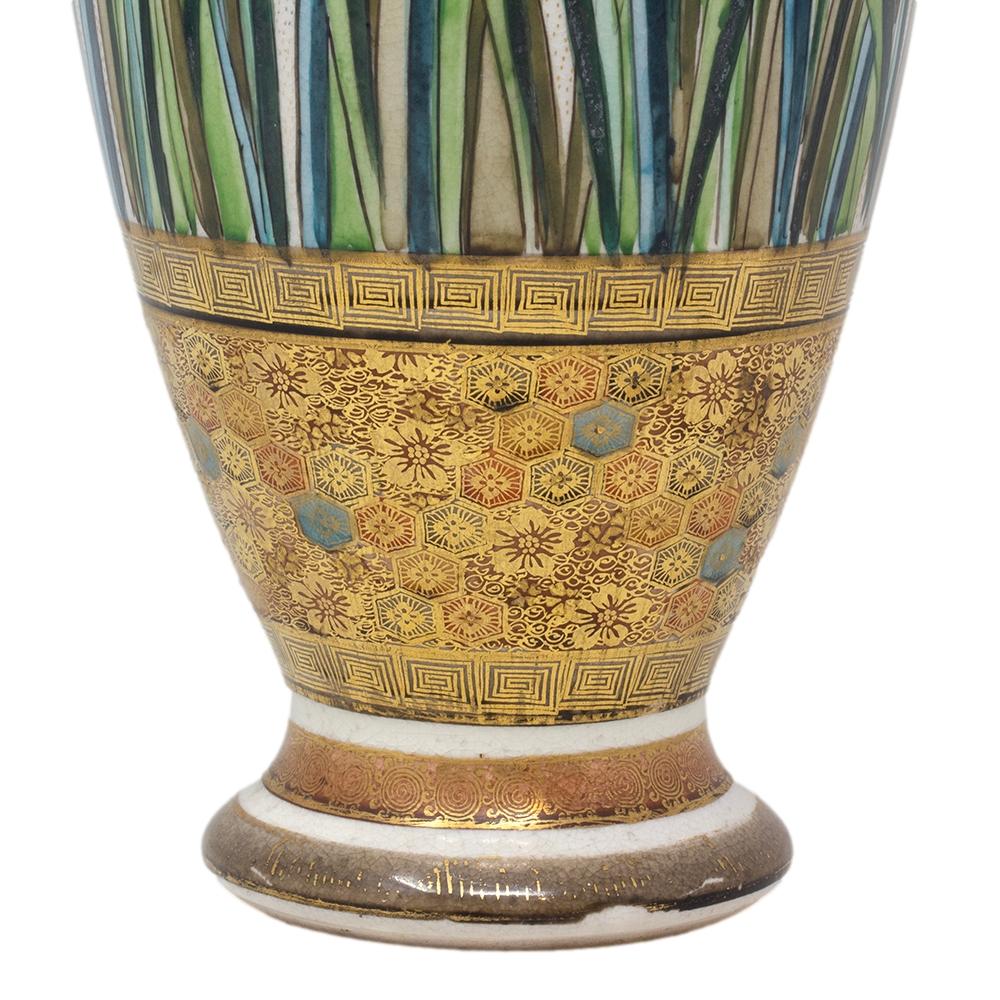 Japanese Earthenware Meiji Period Satsuma Iris Vase by Ryuzan For Sale 11