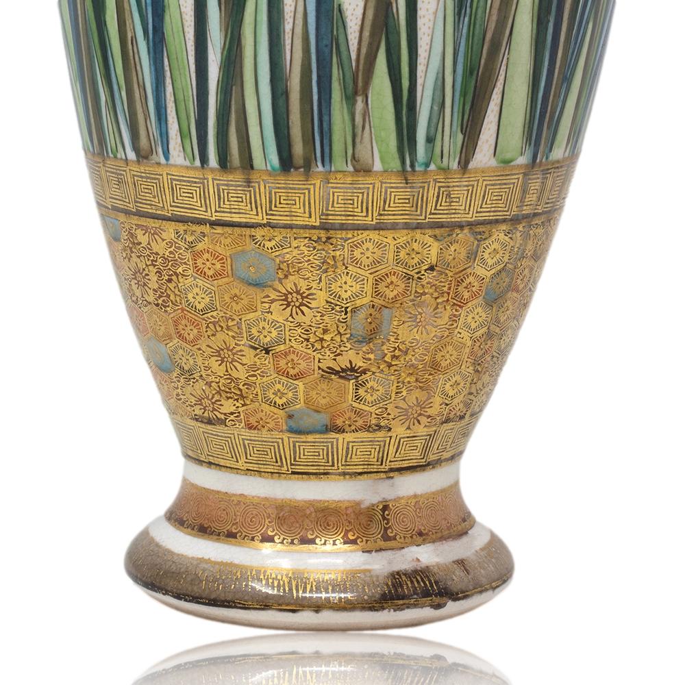 Japanese Earthenware Meiji Period Satsuma Iris Vase by Ryuzan For Sale 12