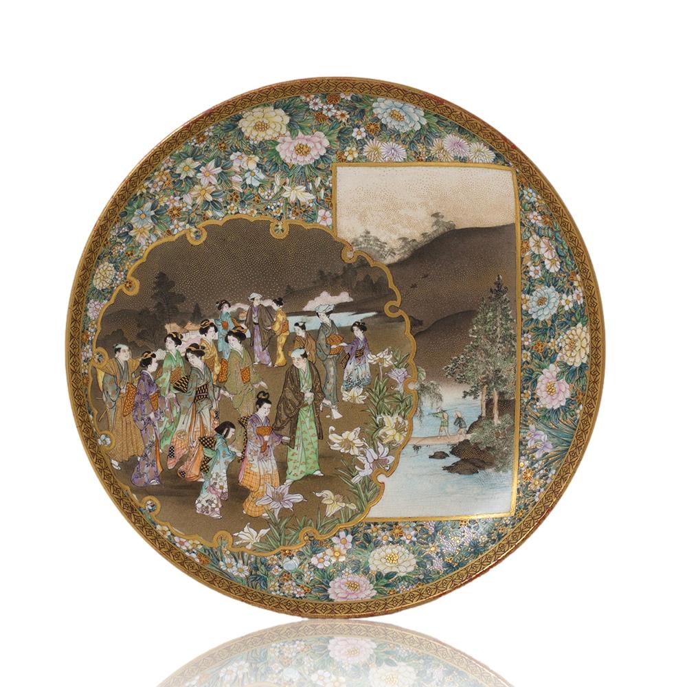 Hand-Crafted Japanese Earthenware Meiji Period Satsuma Plate by Kinkozan