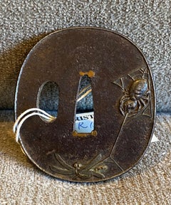 Japanese Edo Antique Samurai Tsuba Sword Hand Guard Spider Design Christie's Tag