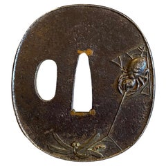 Japanese Edo Antique Samurai Tsuba Sword Hand Guard Spider Design Christie's Tag