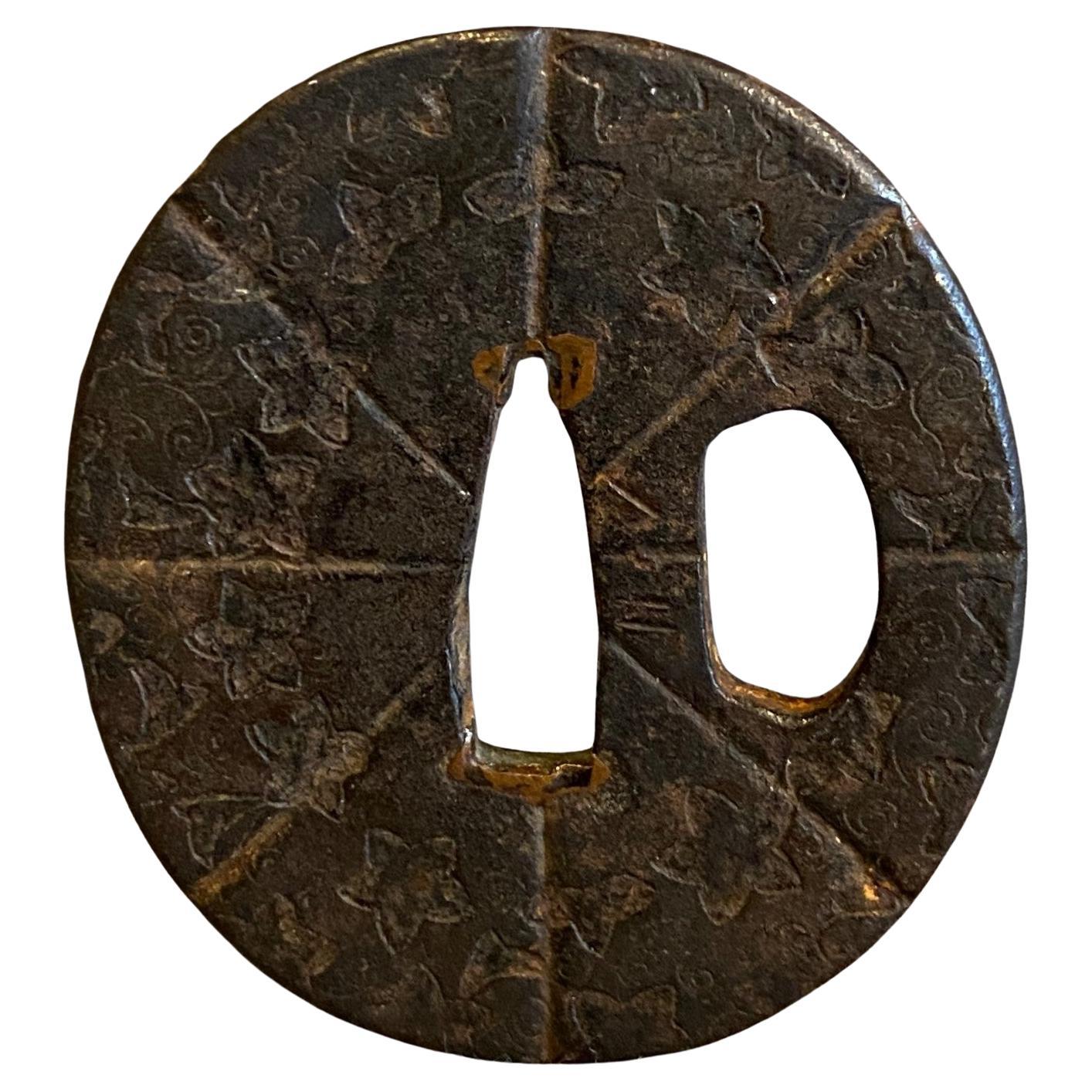 Japanese Edo Antique Samurai Tsuba Sword Hand Guard Stars or Cherry Blossoms
