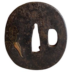 Japanese Edo Antique Samurai Tsuba Sword Hand Guard with Period Nature Design