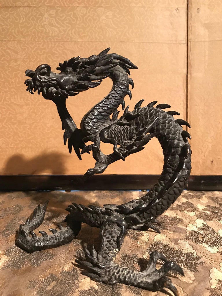 Japanese Meiji Bronze Dragon Sculpture Holding Golden Orb at 1stDibs