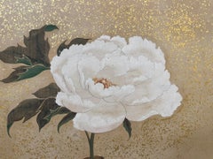 Japanese Edo Byōbu Screen with Peony, Irises & Floral Medallion, circa 1850