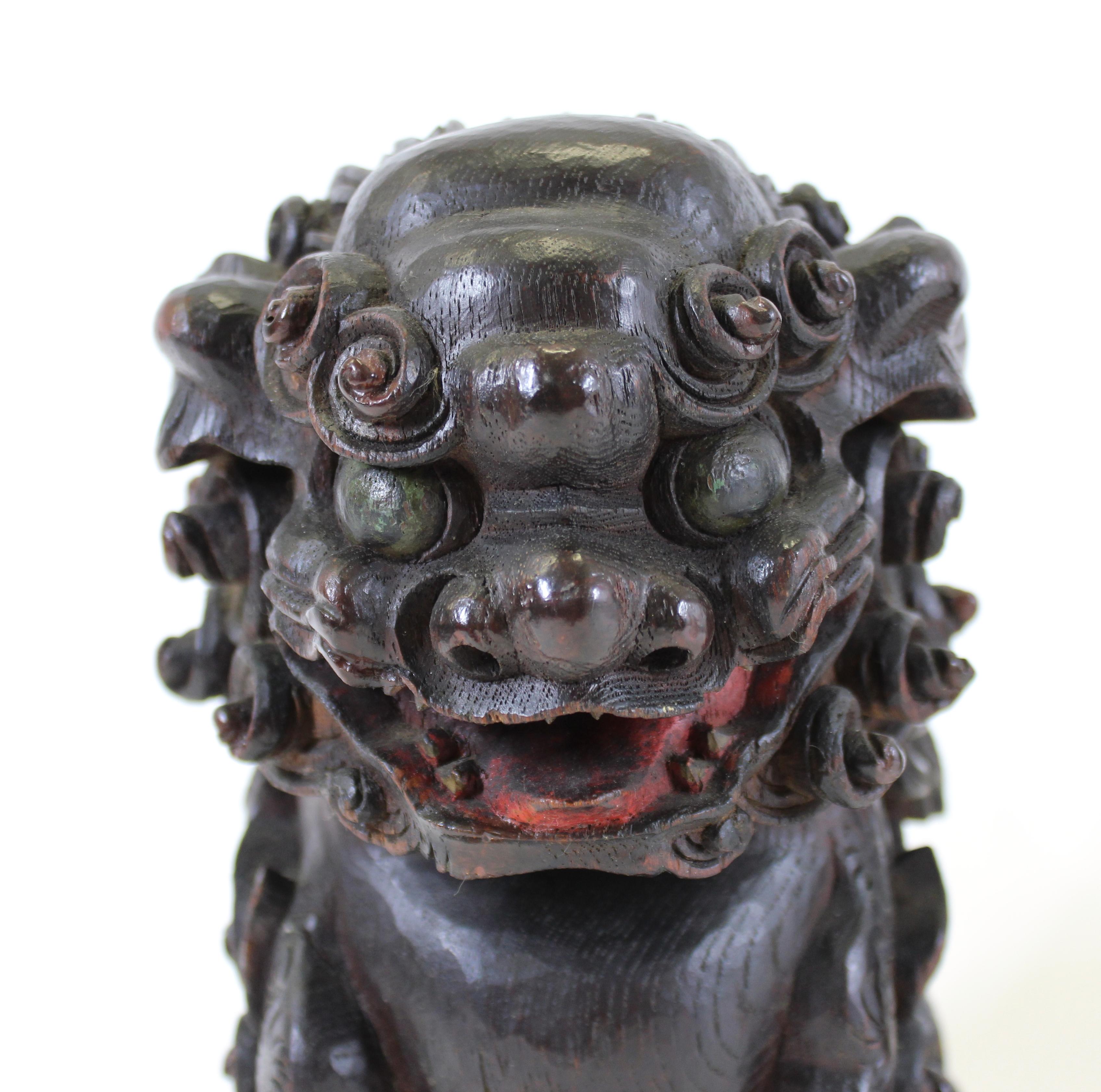 Japanese Edo Carved Wood Foo Dogs For Sale 3