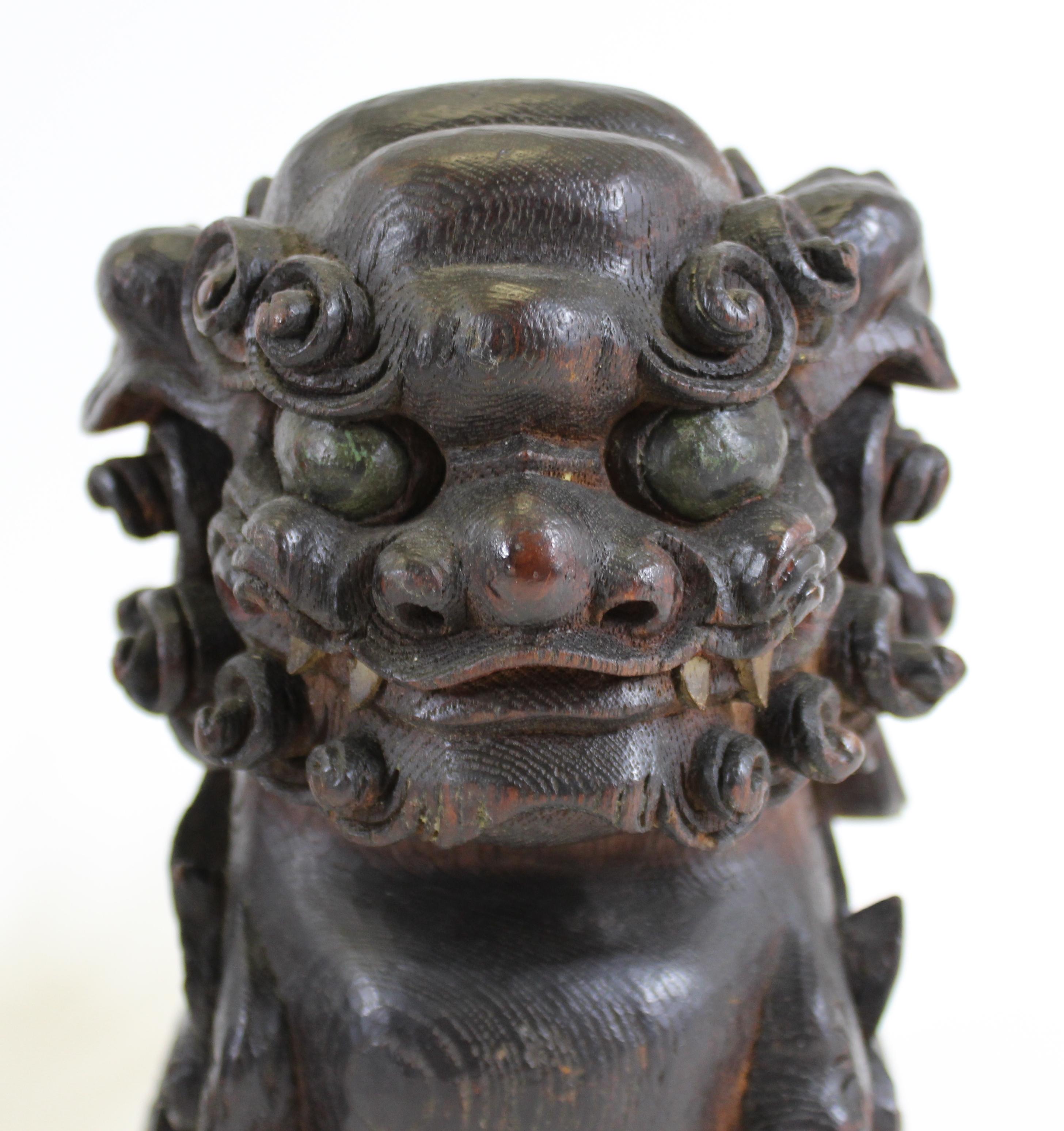 Japanese Edo Carved Wood Foo Dogs For Sale 4