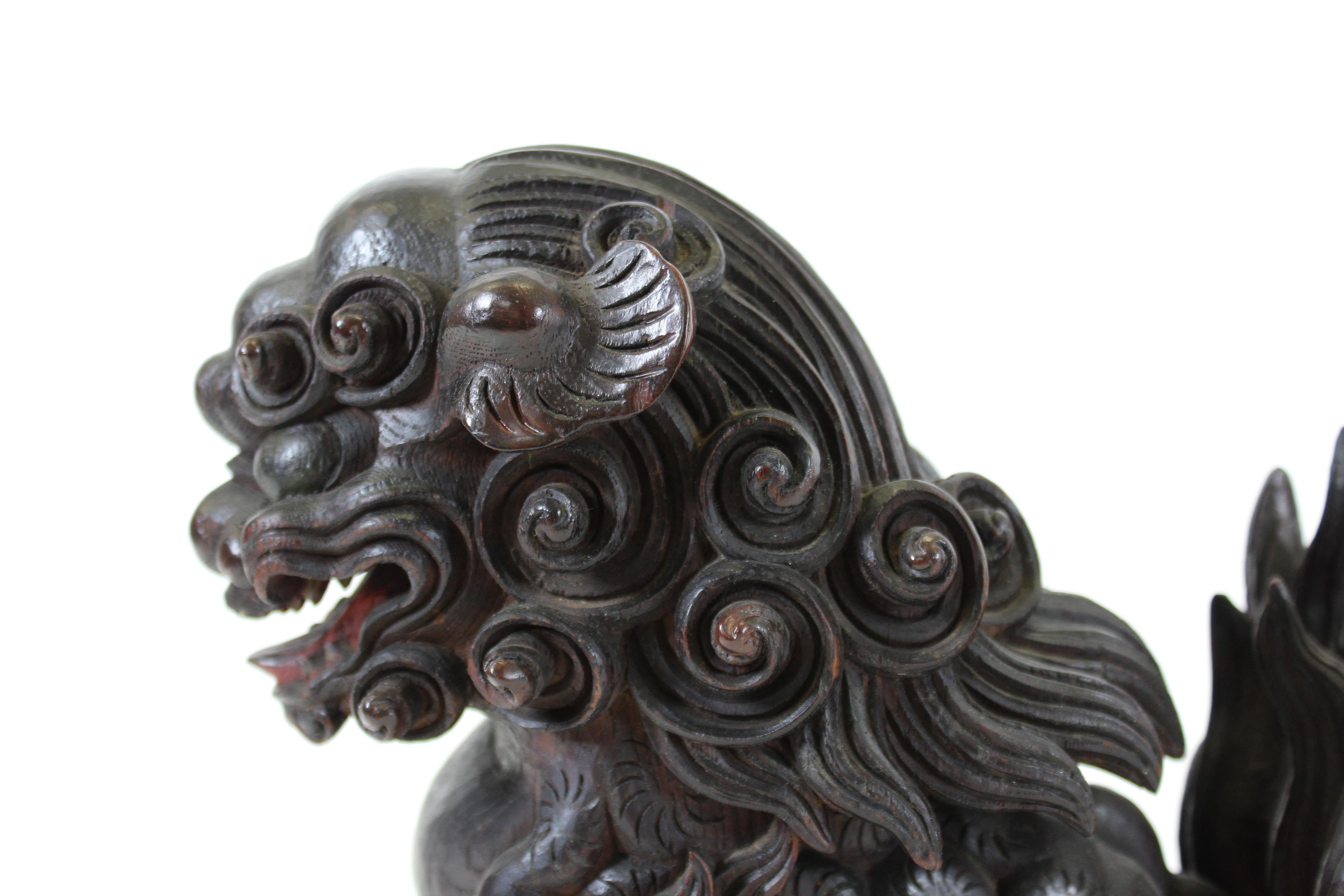 Japanese Edo Carved Wood Foo Dogs For Sale 7