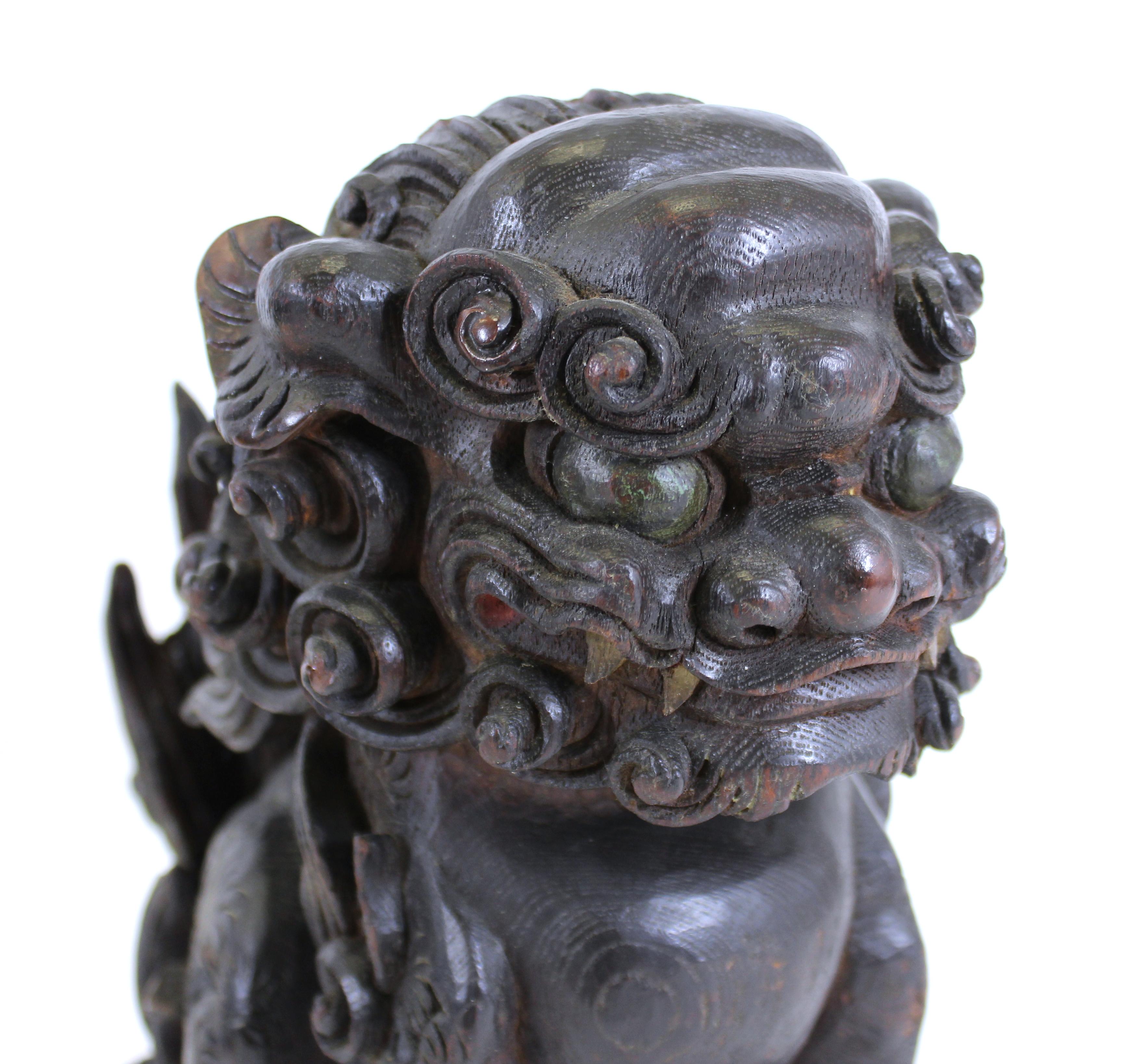 Japanese Edo Carved Wood Foo Dogs For Sale 1