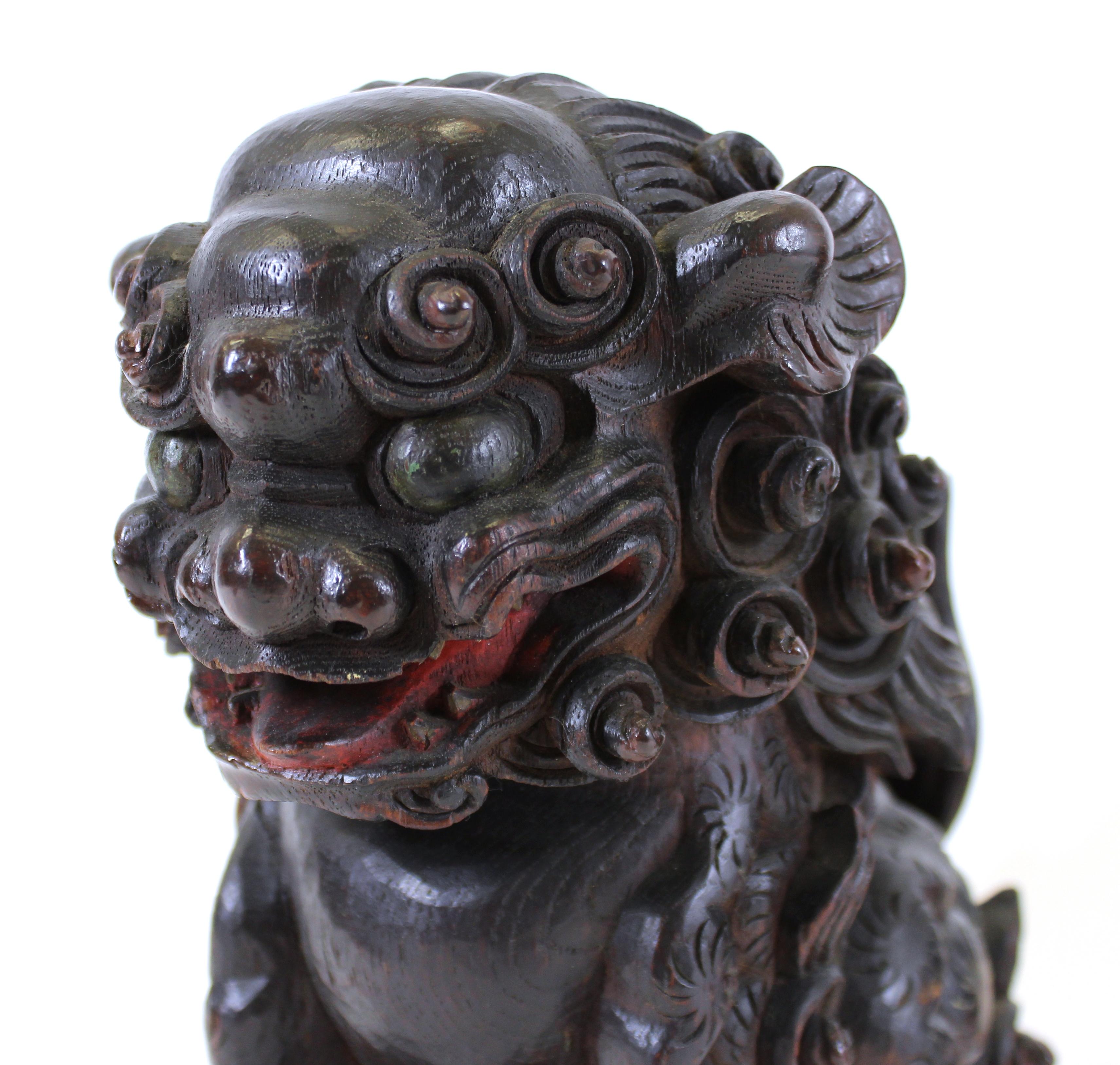 Japanese Edo Carved Wood Foo Dogs For Sale 2