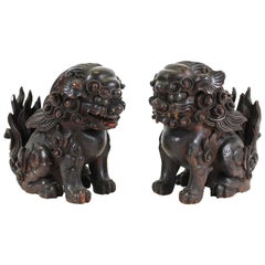 Chiens en bois sculpté japonais Edo Wood Wood