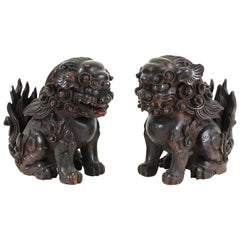 Japanese Edo Carved Wood Foo Dogs