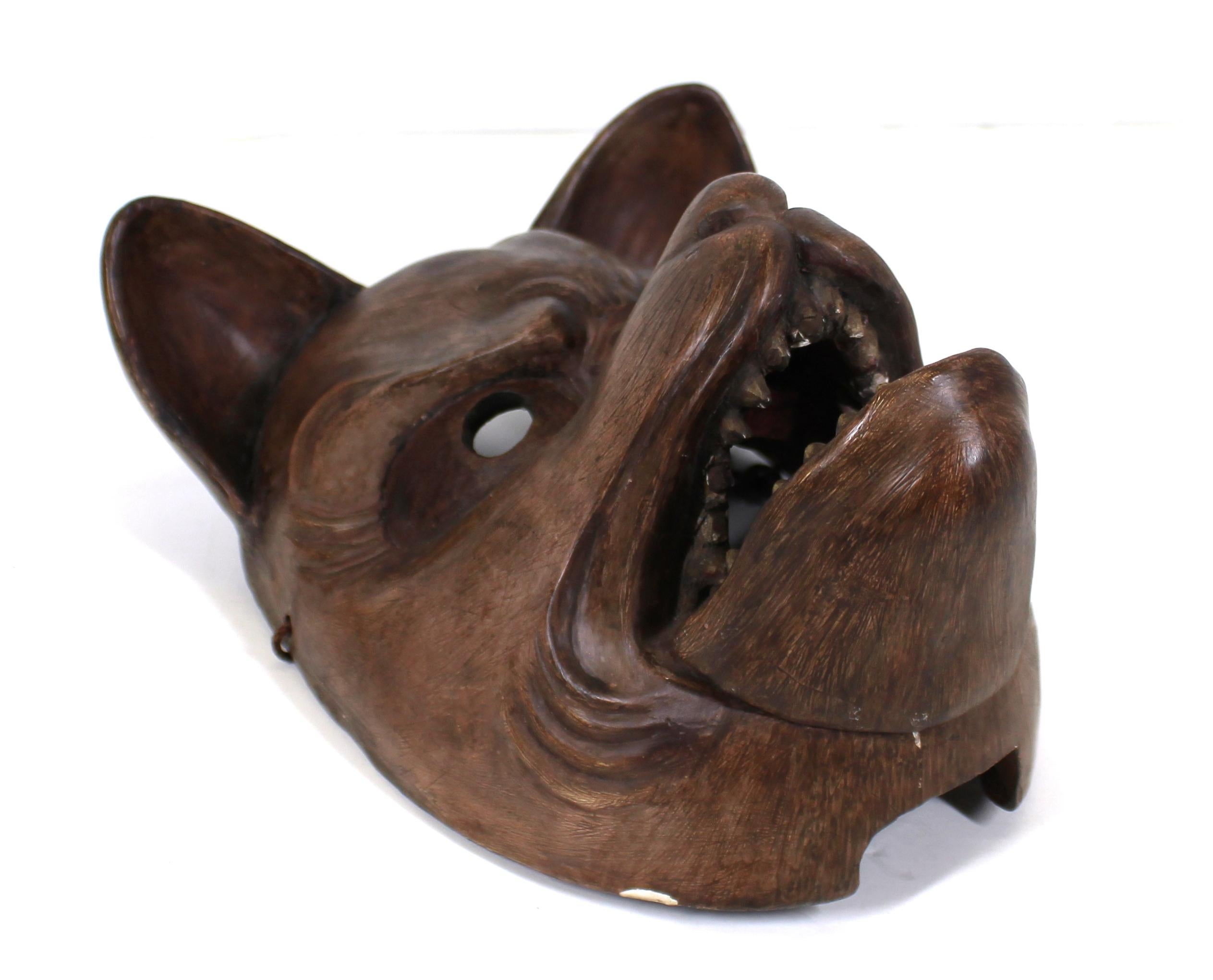 18th Century and Earlier Japanese Edo Carved Wood Fox Mask with Articulated Jaw For Sale
