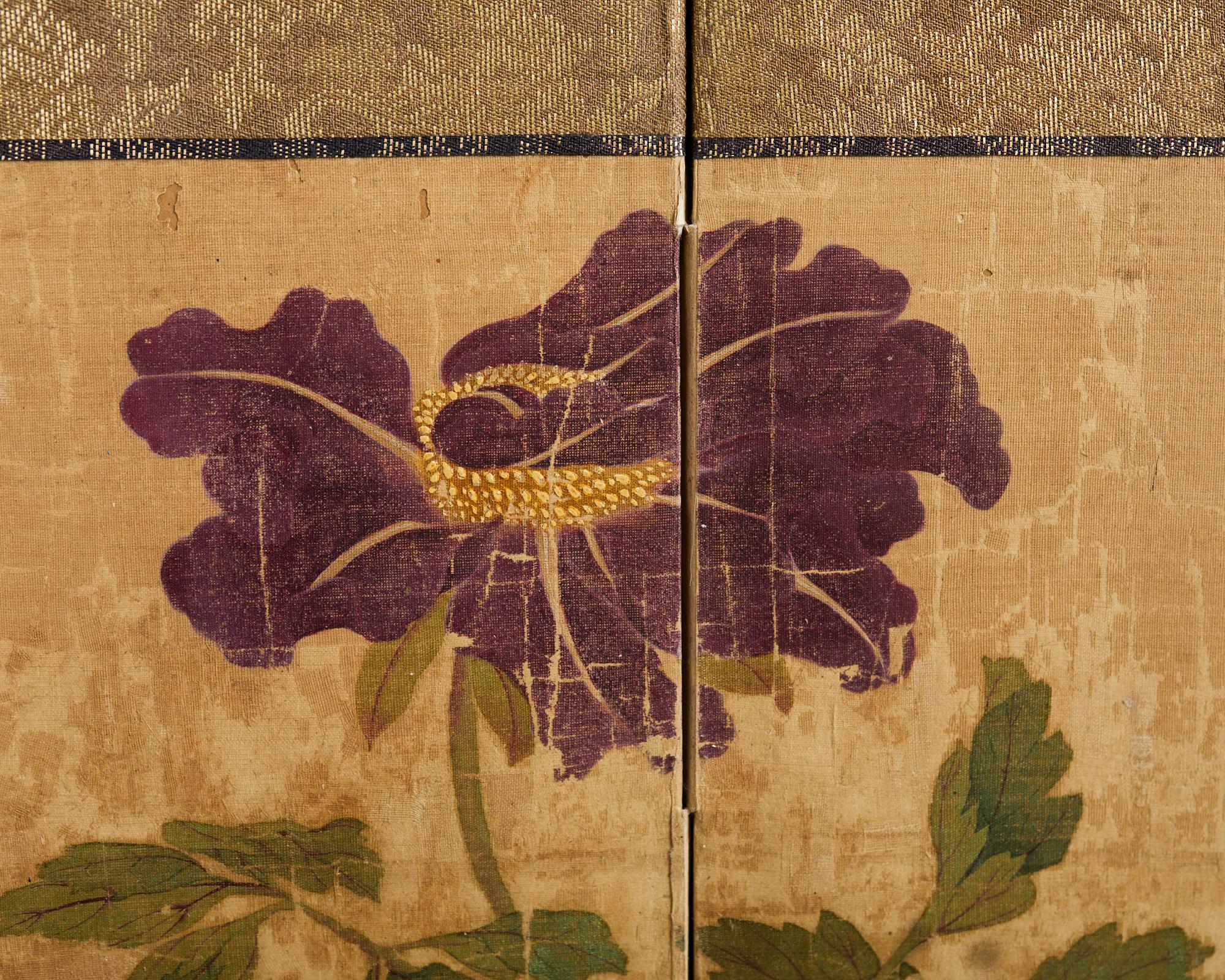 Japanese Edo Four Panel Screen Flowering Peony Prunus Magnolia For Sale 4