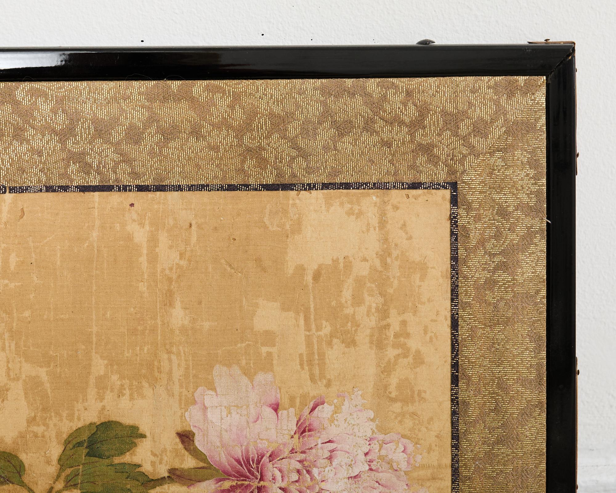 Japanese Edo Four Panel Screen Flowering Peony Prunus Magnolia For Sale 7