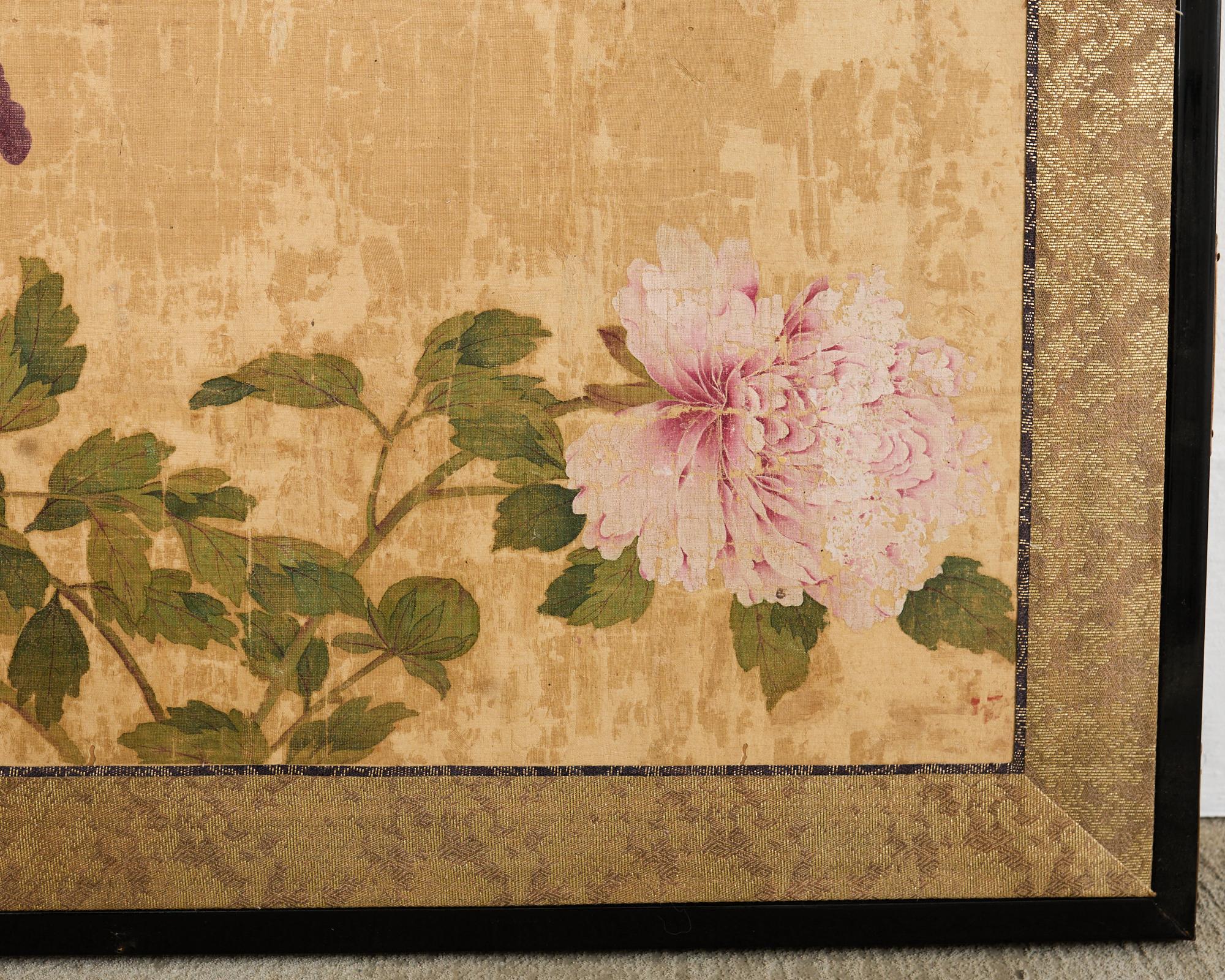 Japanese Edo Four Panel Screen Flowering Peony Prunus Magnolia For Sale 8