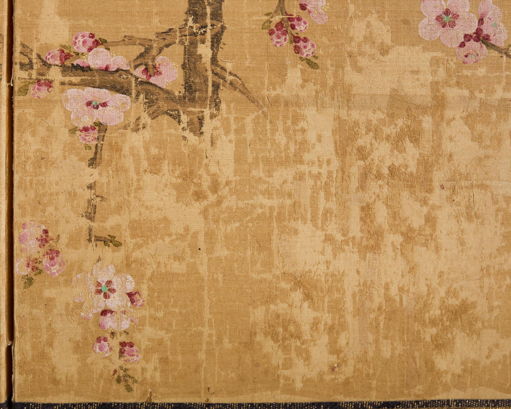 Japanese Edo Four Panel Screen Flowering Peony Prunus Magnolia For Sale 9