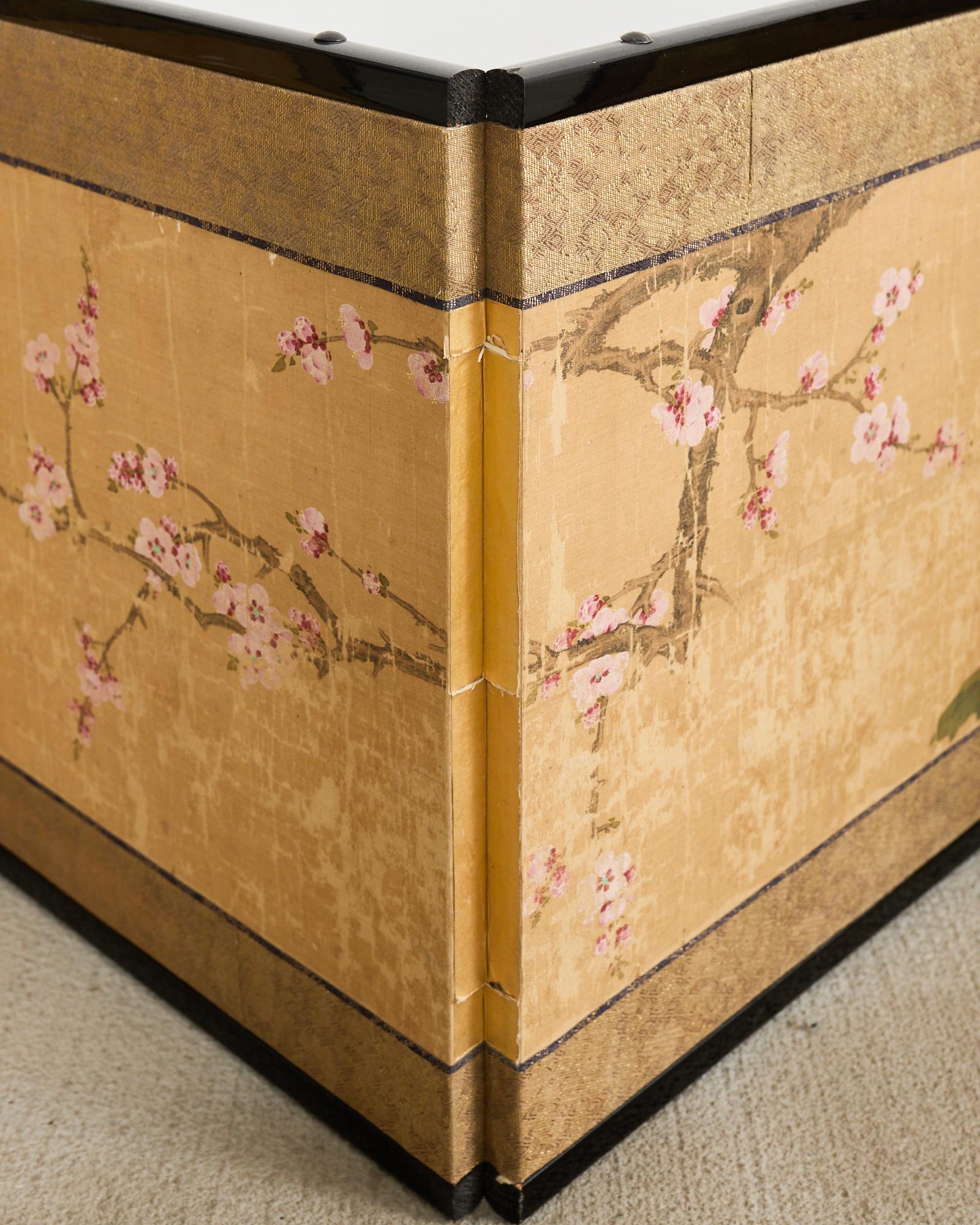 Japanese Edo Four Panel Screen Flowering Peony Prunus Magnolia For Sale 12