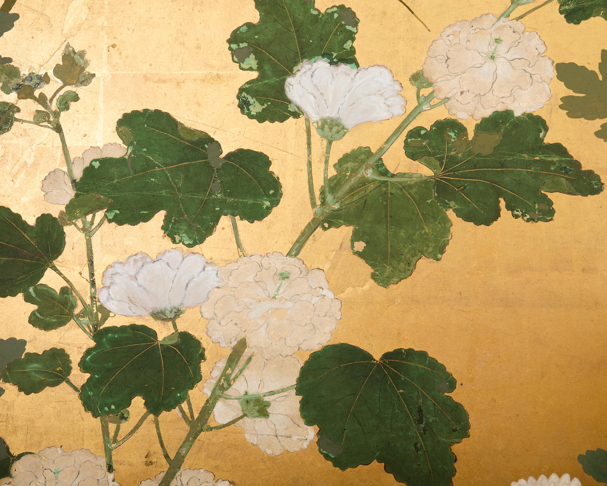 Japanese Edo Four Panel Screen Flowering White Chrysanthemums For Sale 4
