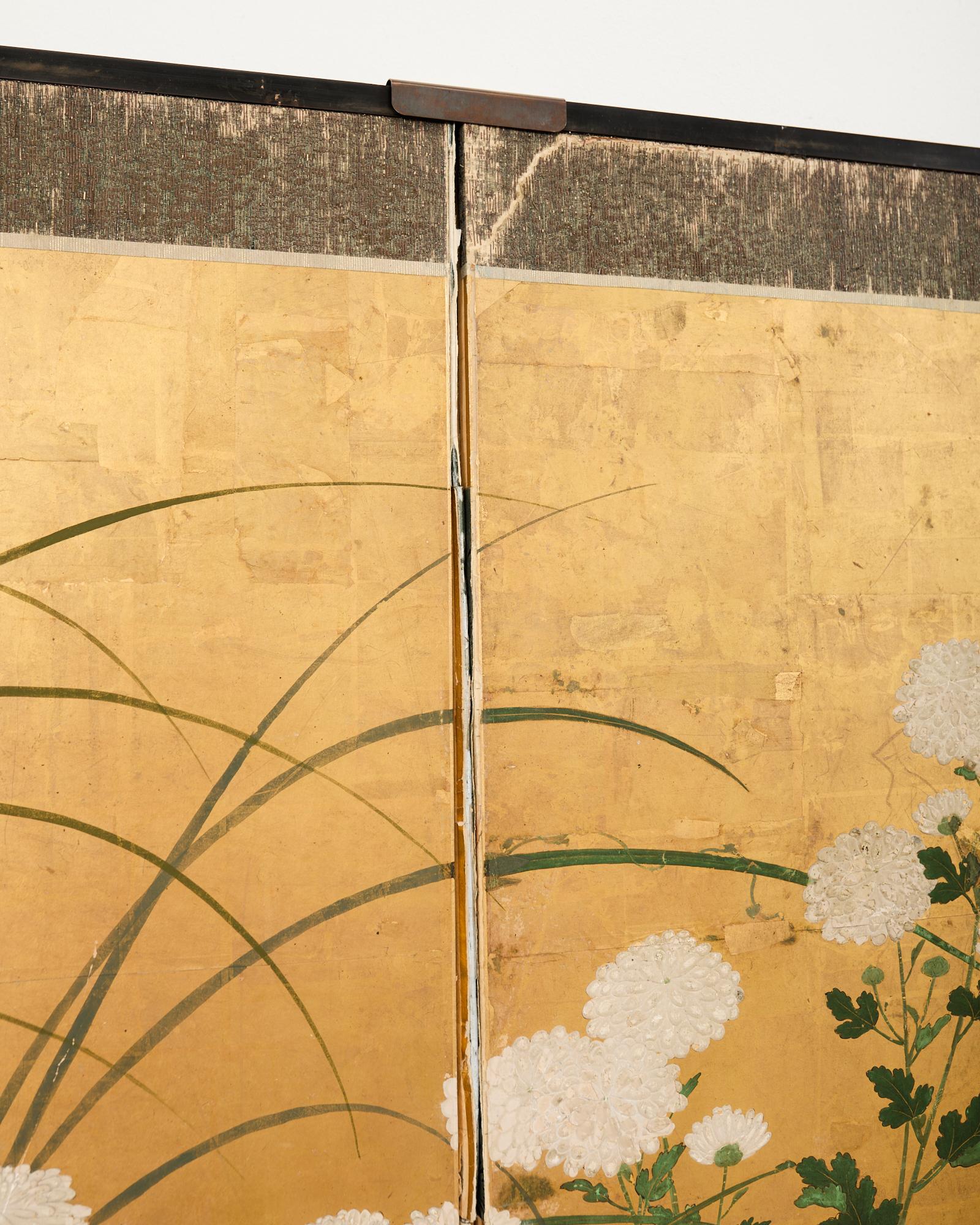 Japanese Edo Four Panel Screen Flowering White Chrysanthemums For Sale 6